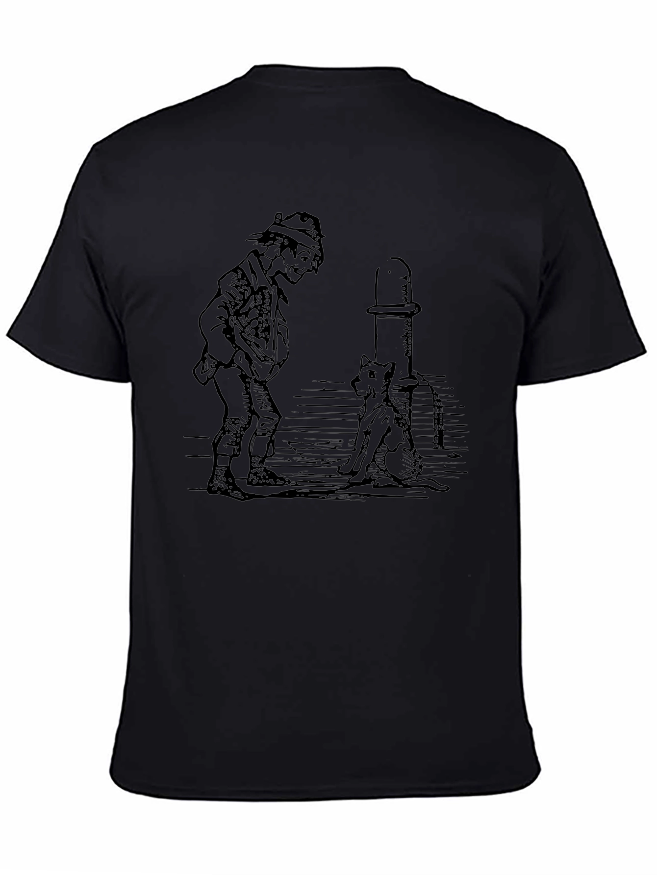 Whimsical Man & Dog Graphic Tee - Black