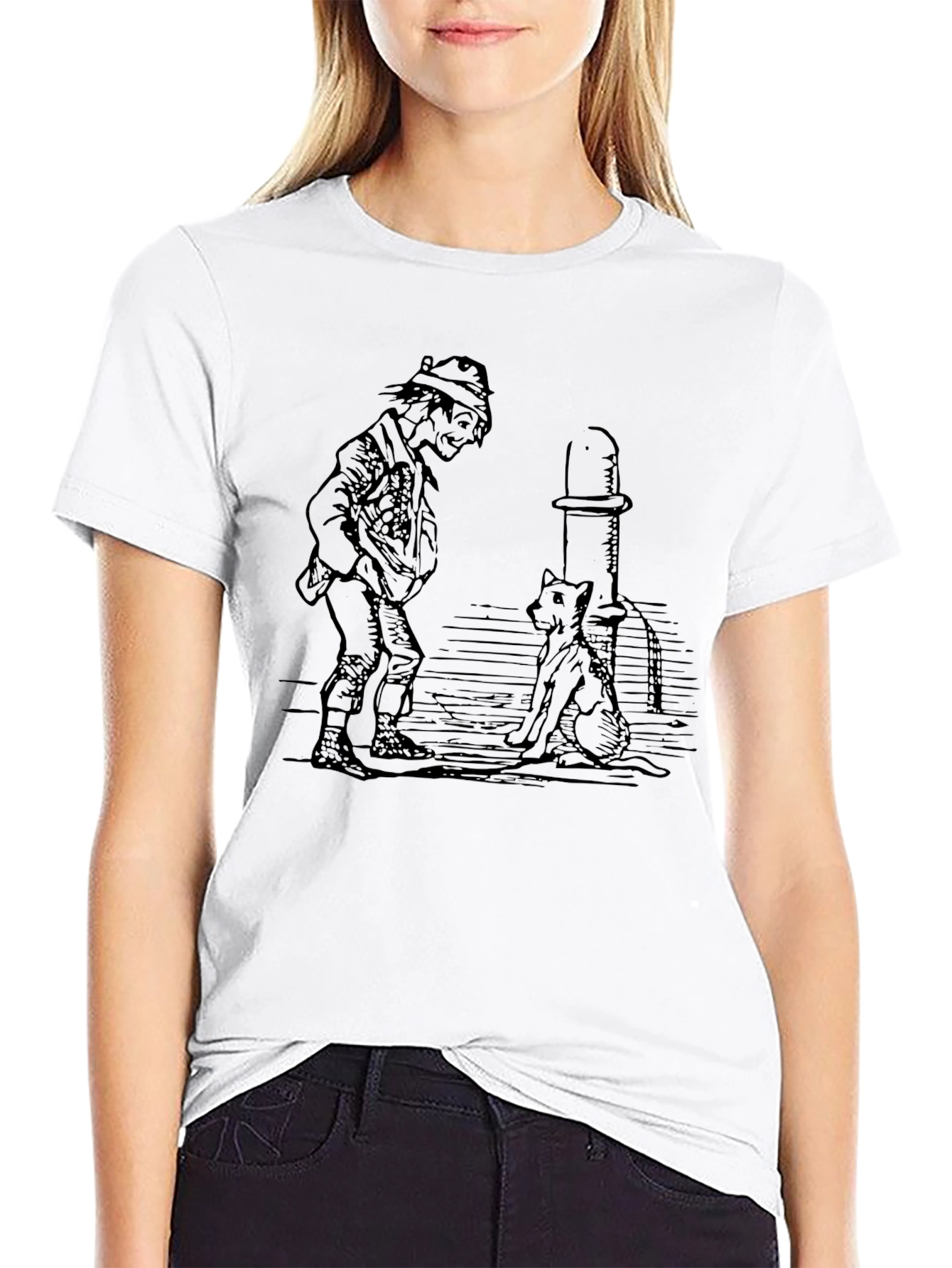 Whimsical Man & Dog Graphic Tee - Black
