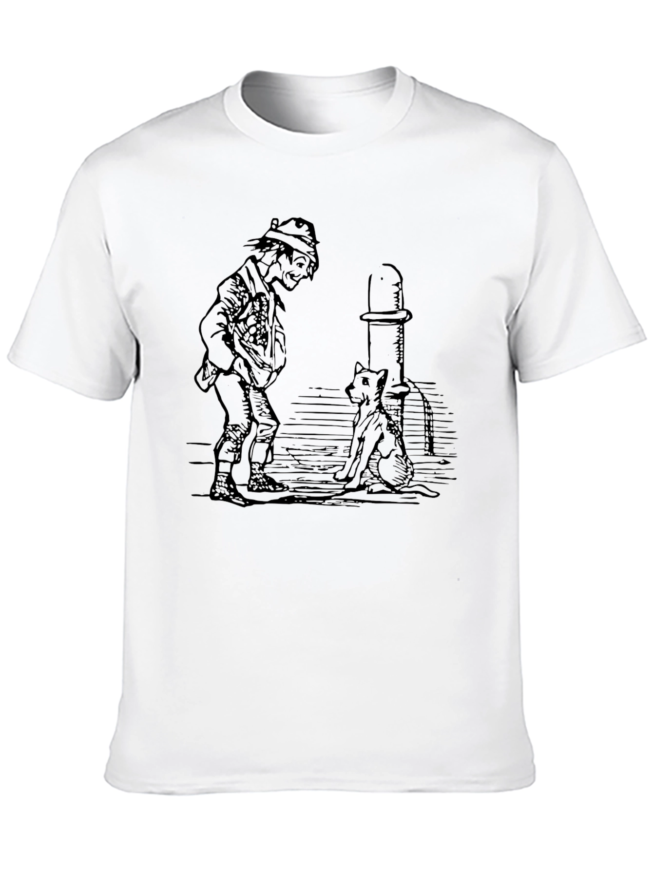 Whimsical Man & Dog Graphic Tee - Black