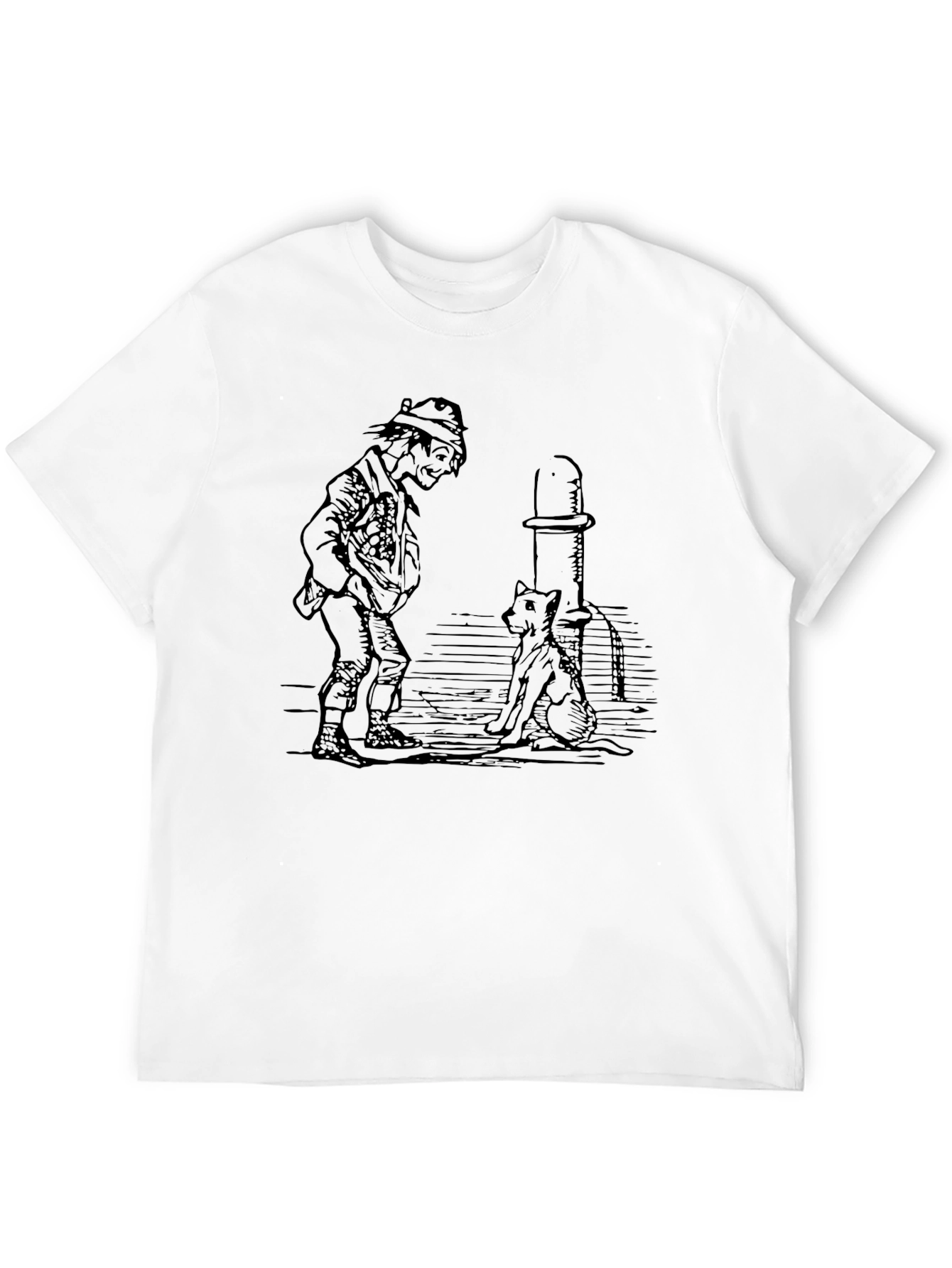 Whimsical Man & Dog Graphic Tee - Black