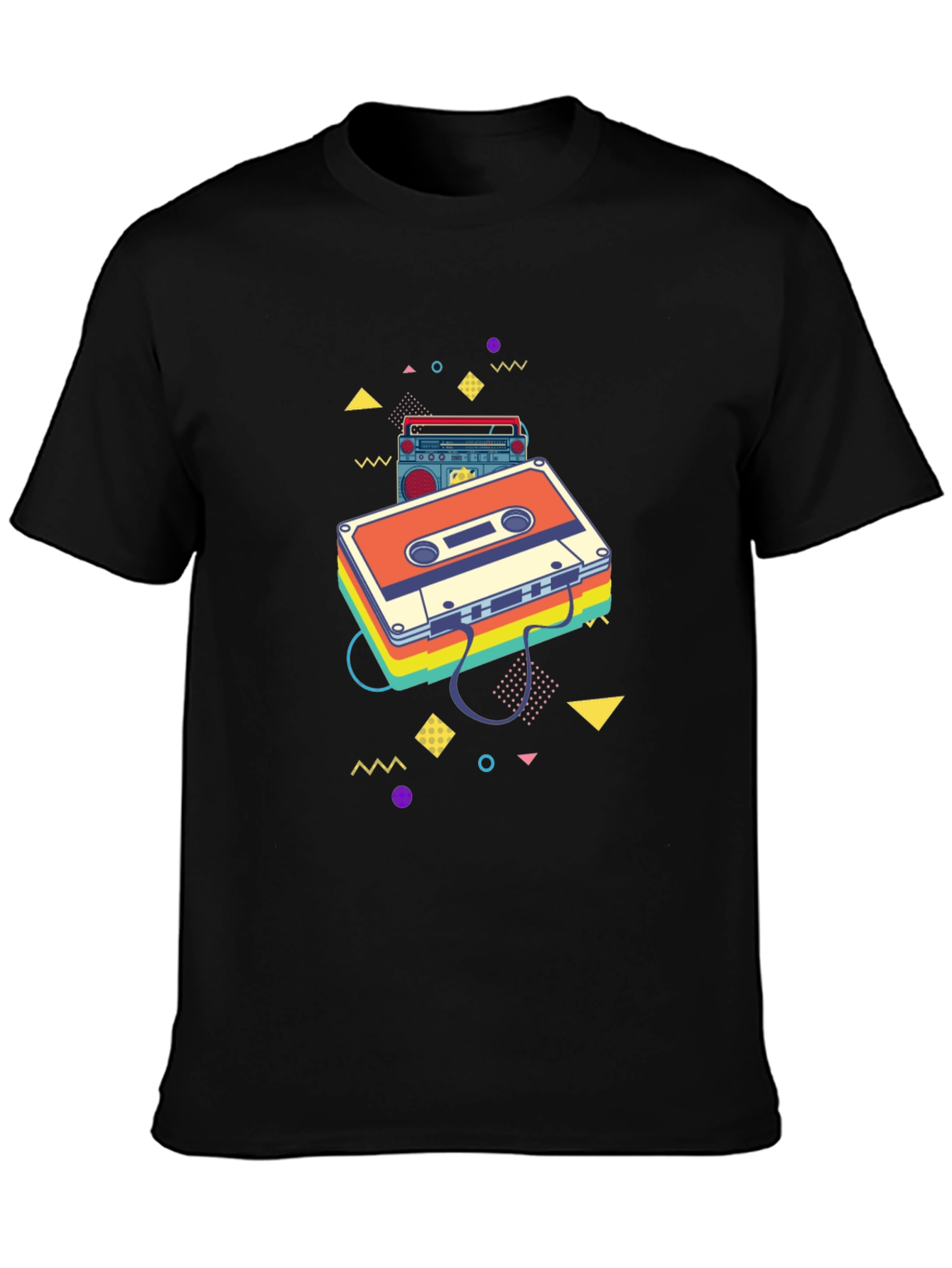 Retro Cassette Tape Graphic Tee - Black