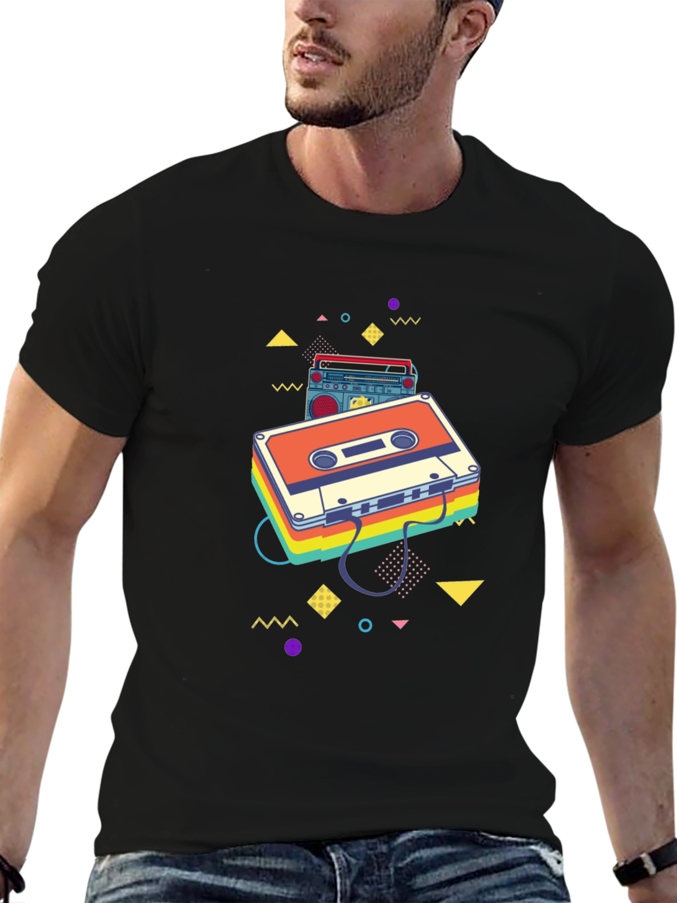 Retro Cassette Tape Graphic Tee - Black