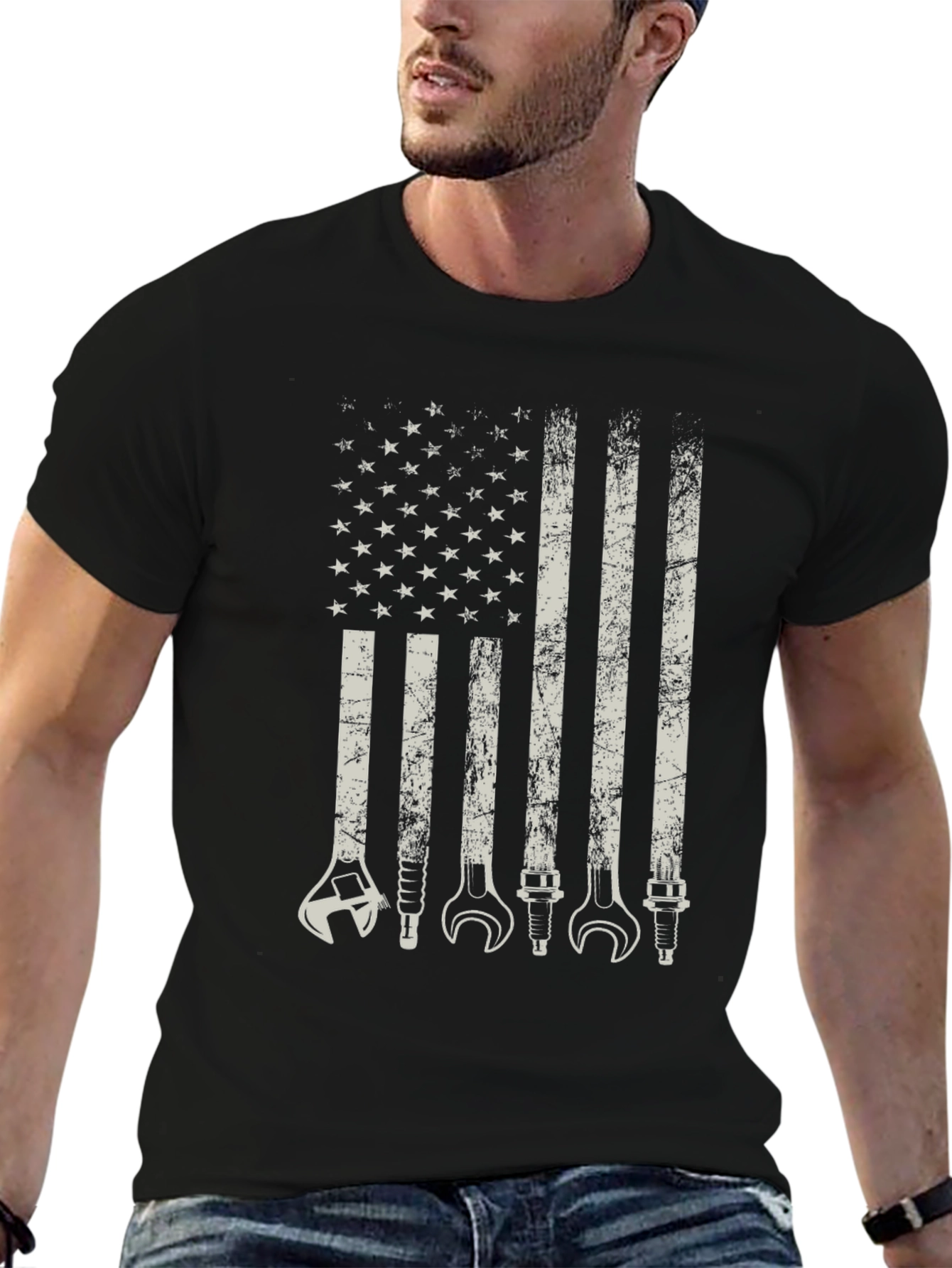 Mechanic American Flag Graphic T-Shirt