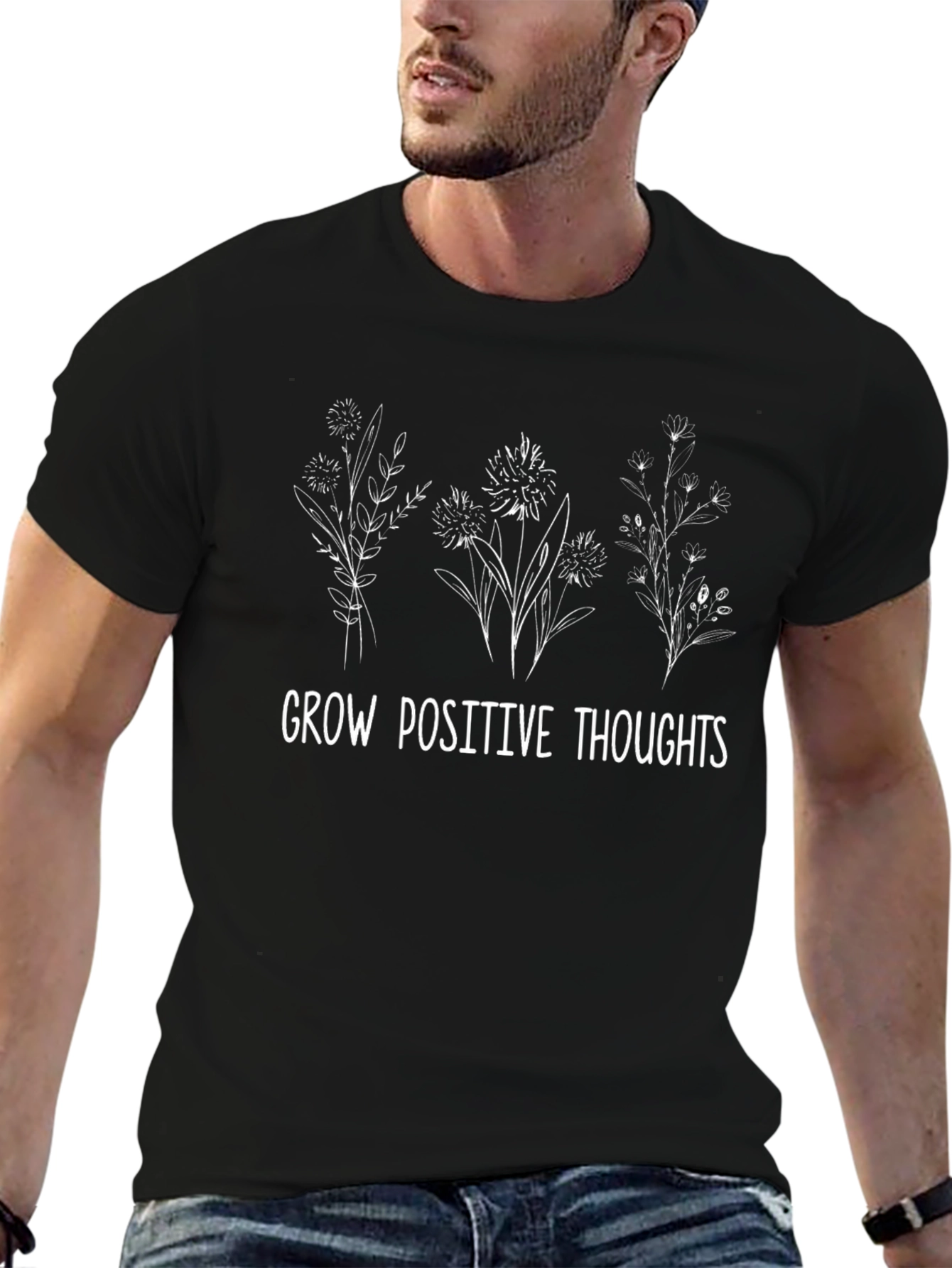 Grow Positive Thoughts Graphic Tee - Black
