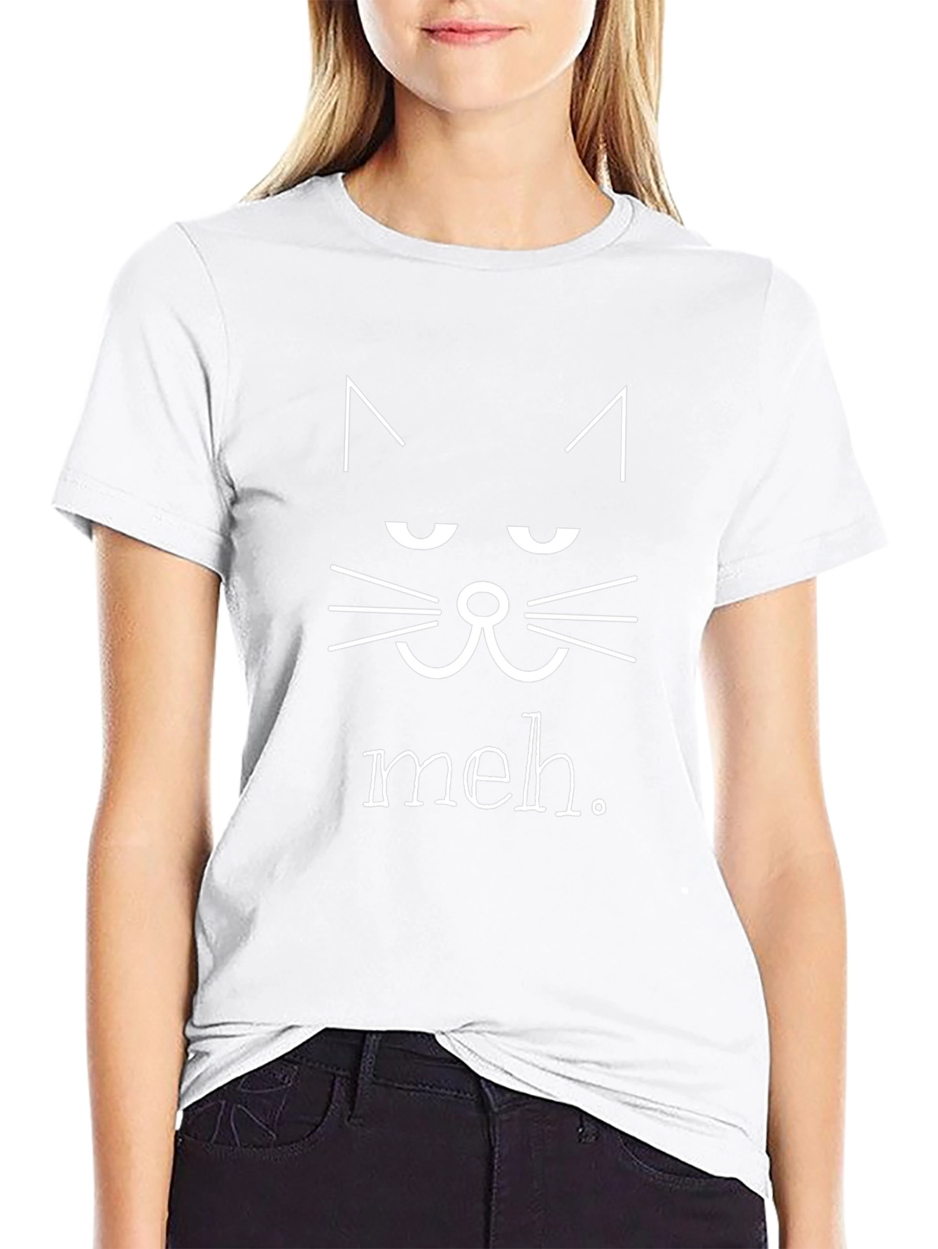Meh Cat Graphic Tee - Black Cotton T-Shirt