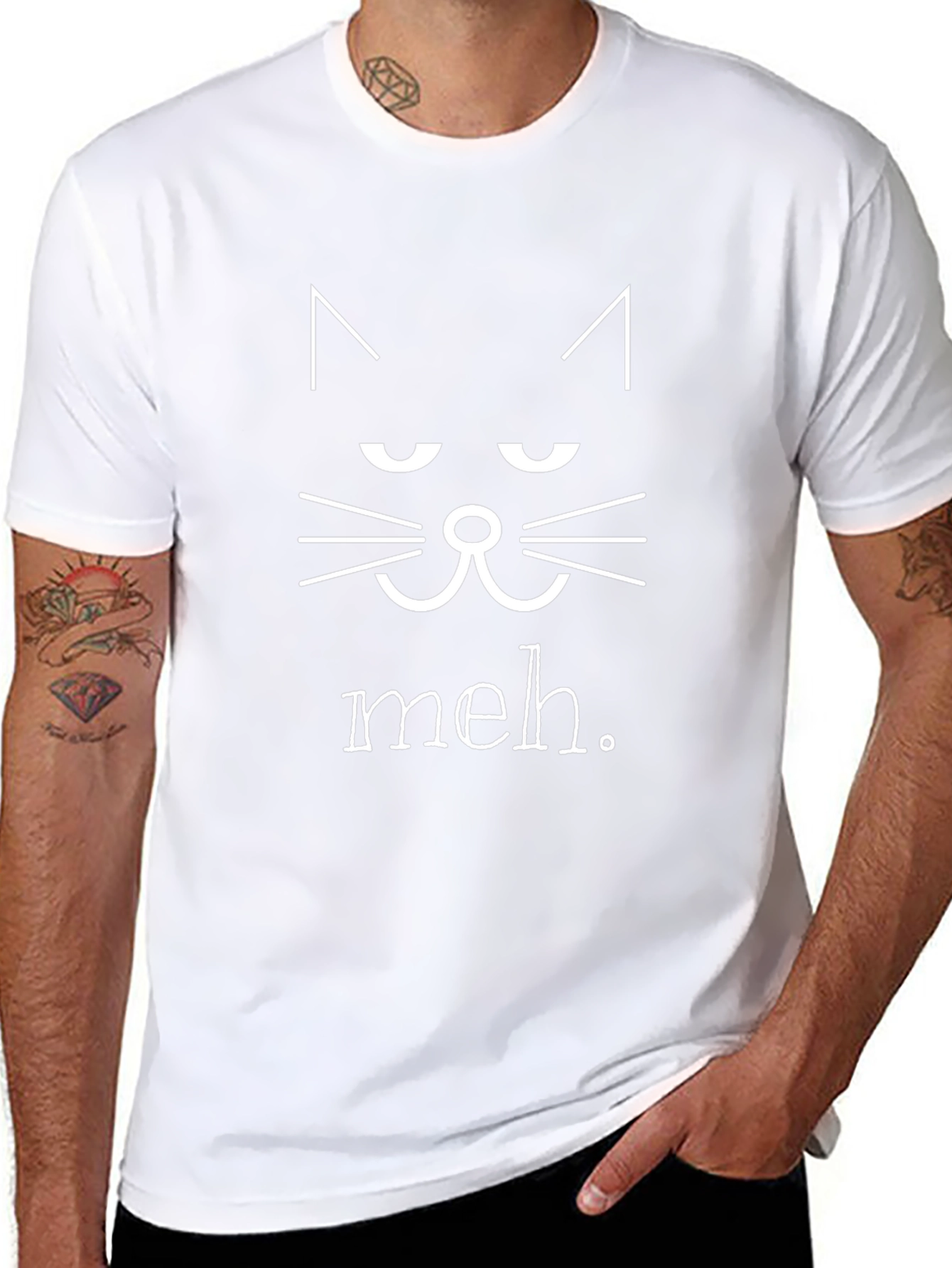 Meh Cat Graphic Tee - Black Cotton T-Shirt