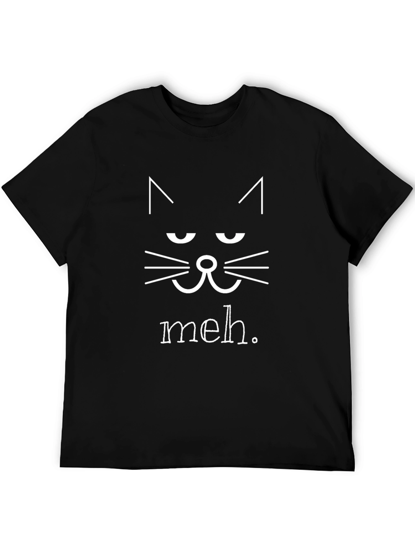 Meh Cat Graphic Tee - Black Cotton T-Shirt