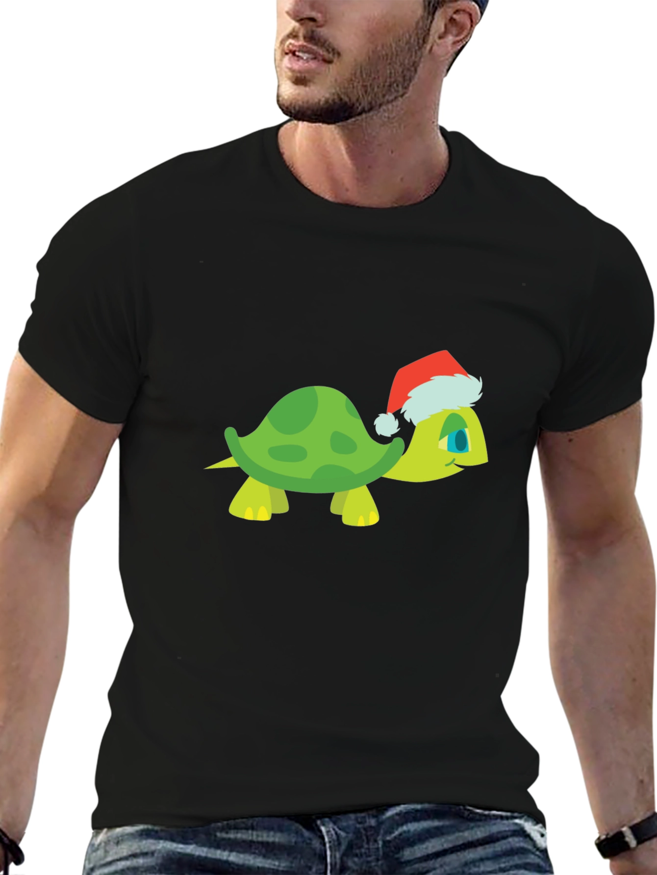 Turtle Santa Hat Black T-Shirt