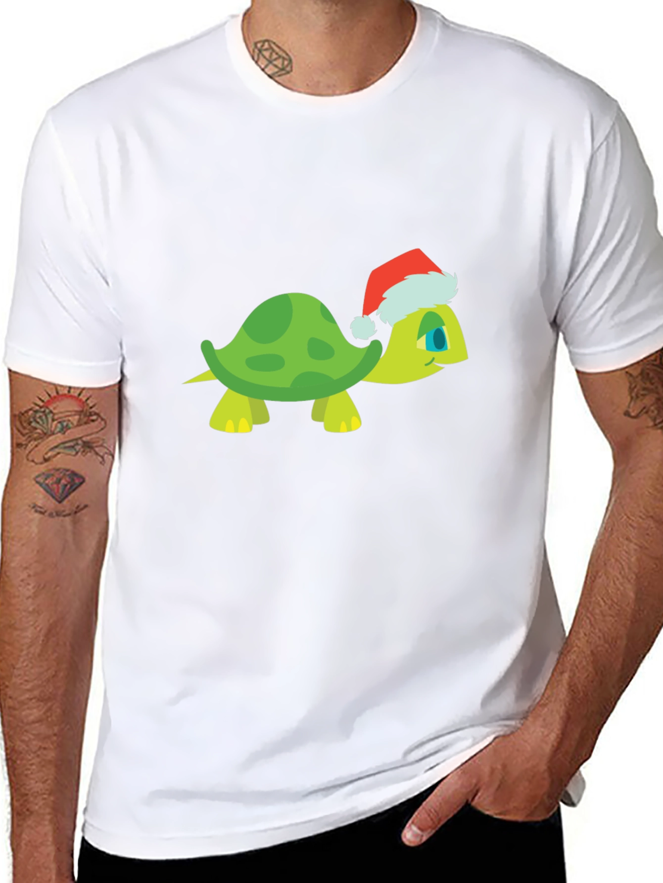 Turtle Santa Hat Black T-Shirt