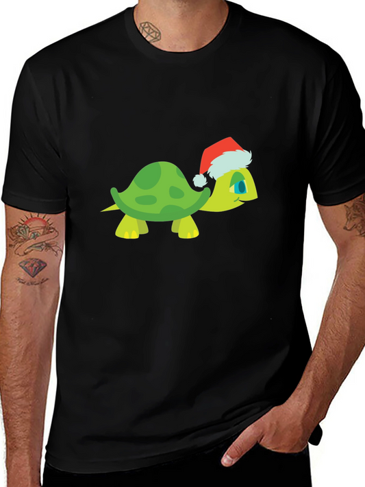 Turtle Santa Hat Black T-Shirt