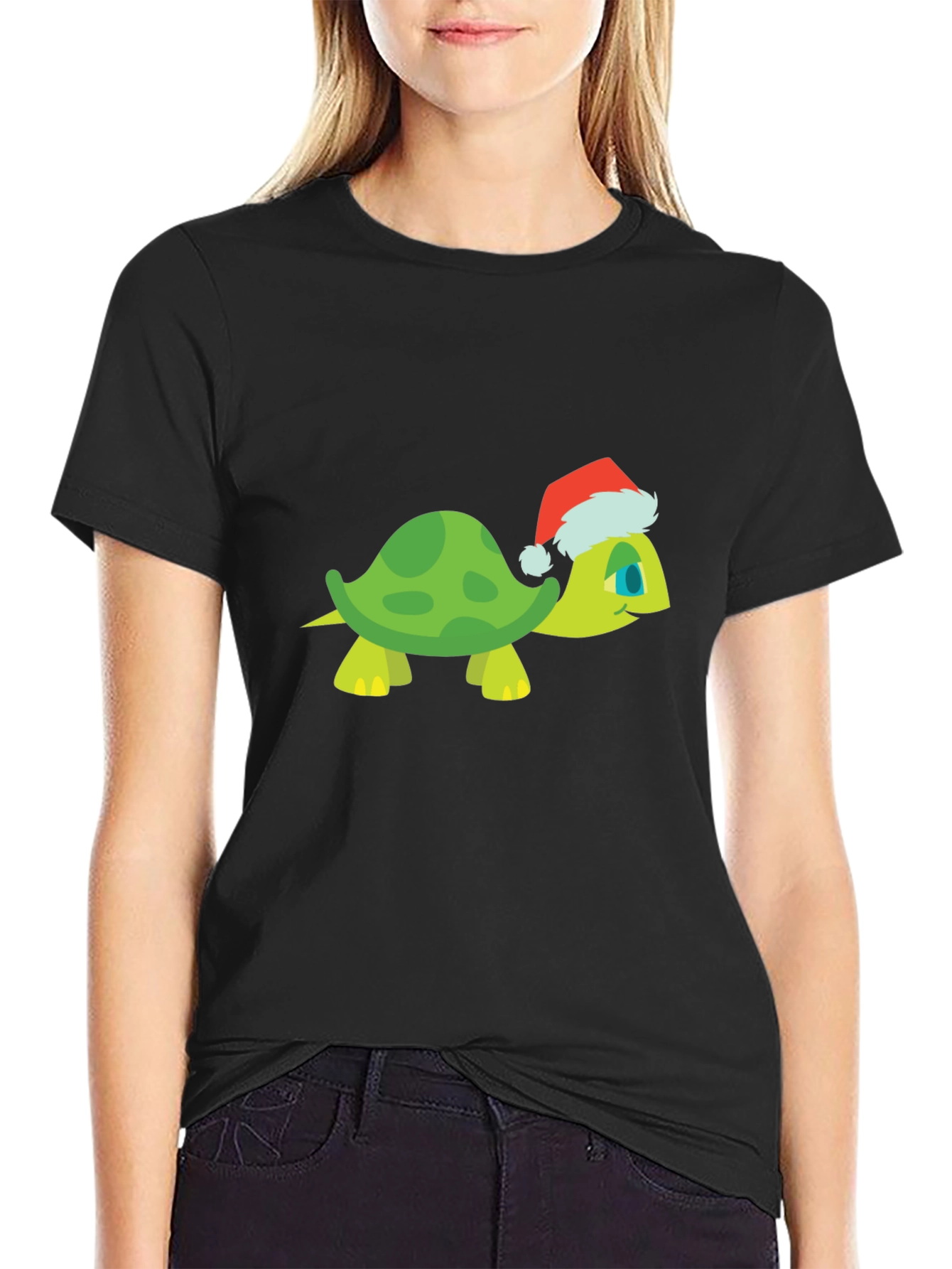 Turtle Santa Hat Black T-Shirt