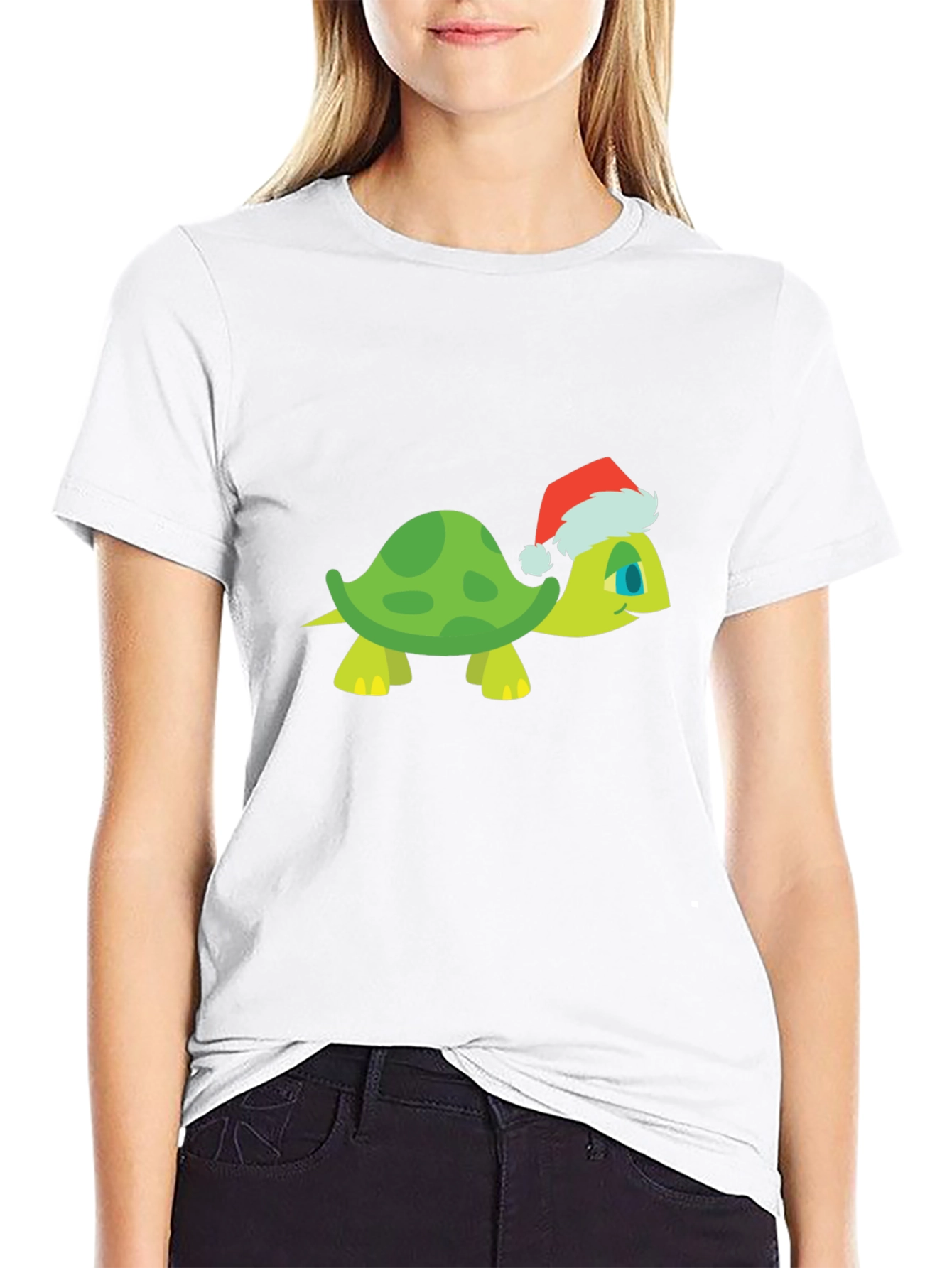Turtle Santa Hat Black T-Shirt