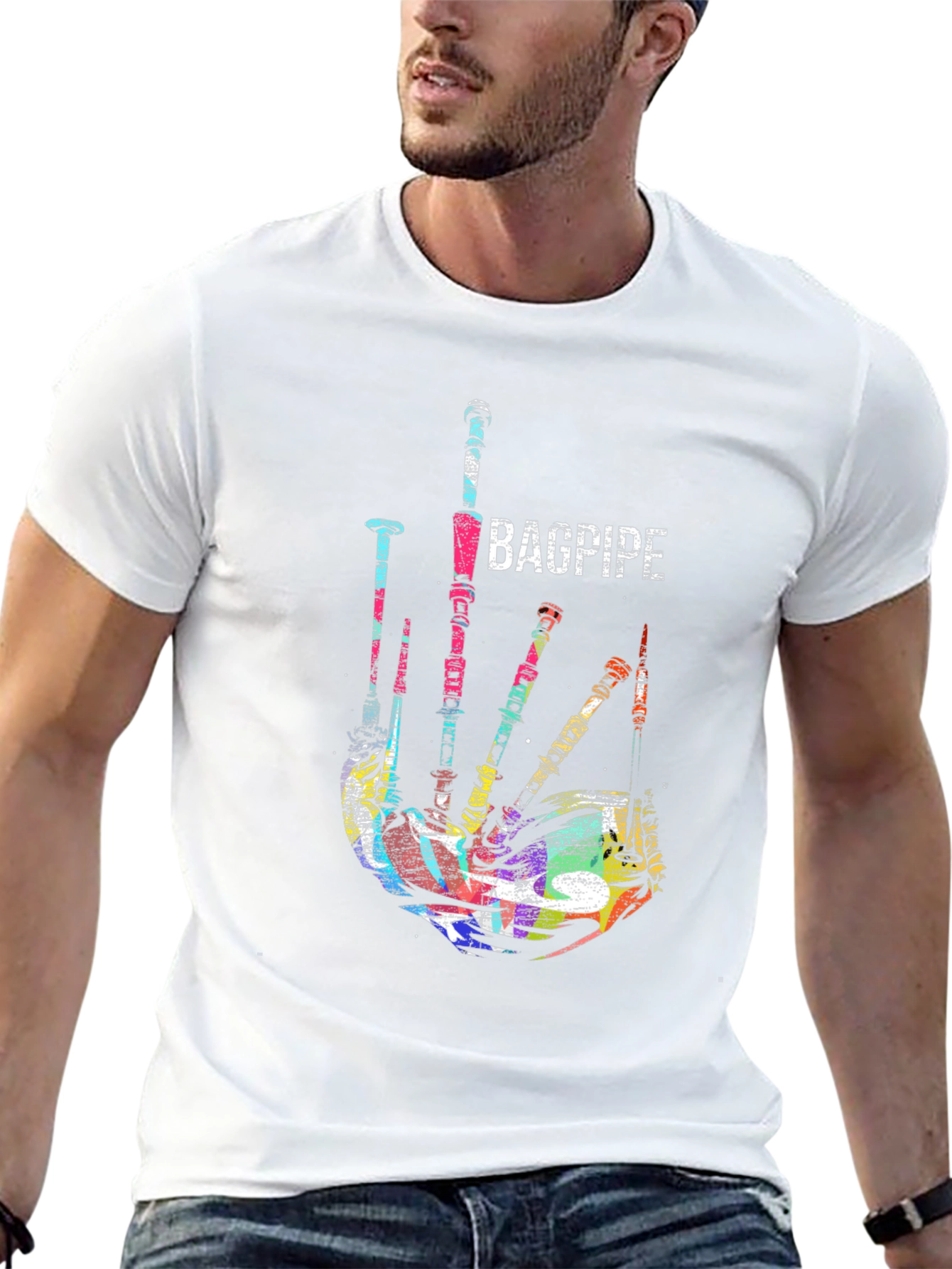 Bagpipe Graphic Black T-Shirt Unique Music Tee