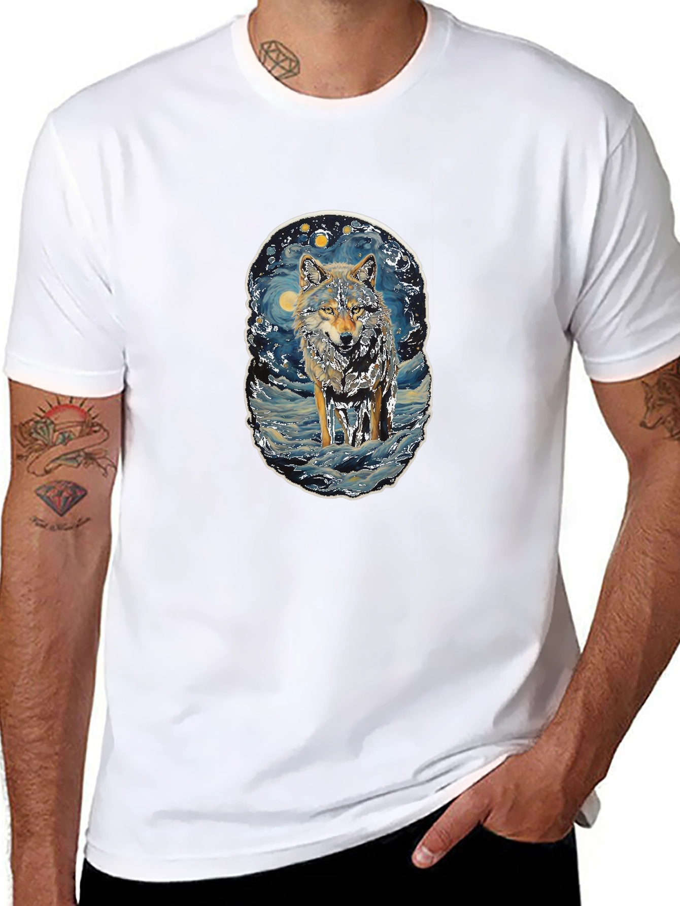 Wolf Starry Night Style Graphic Tee