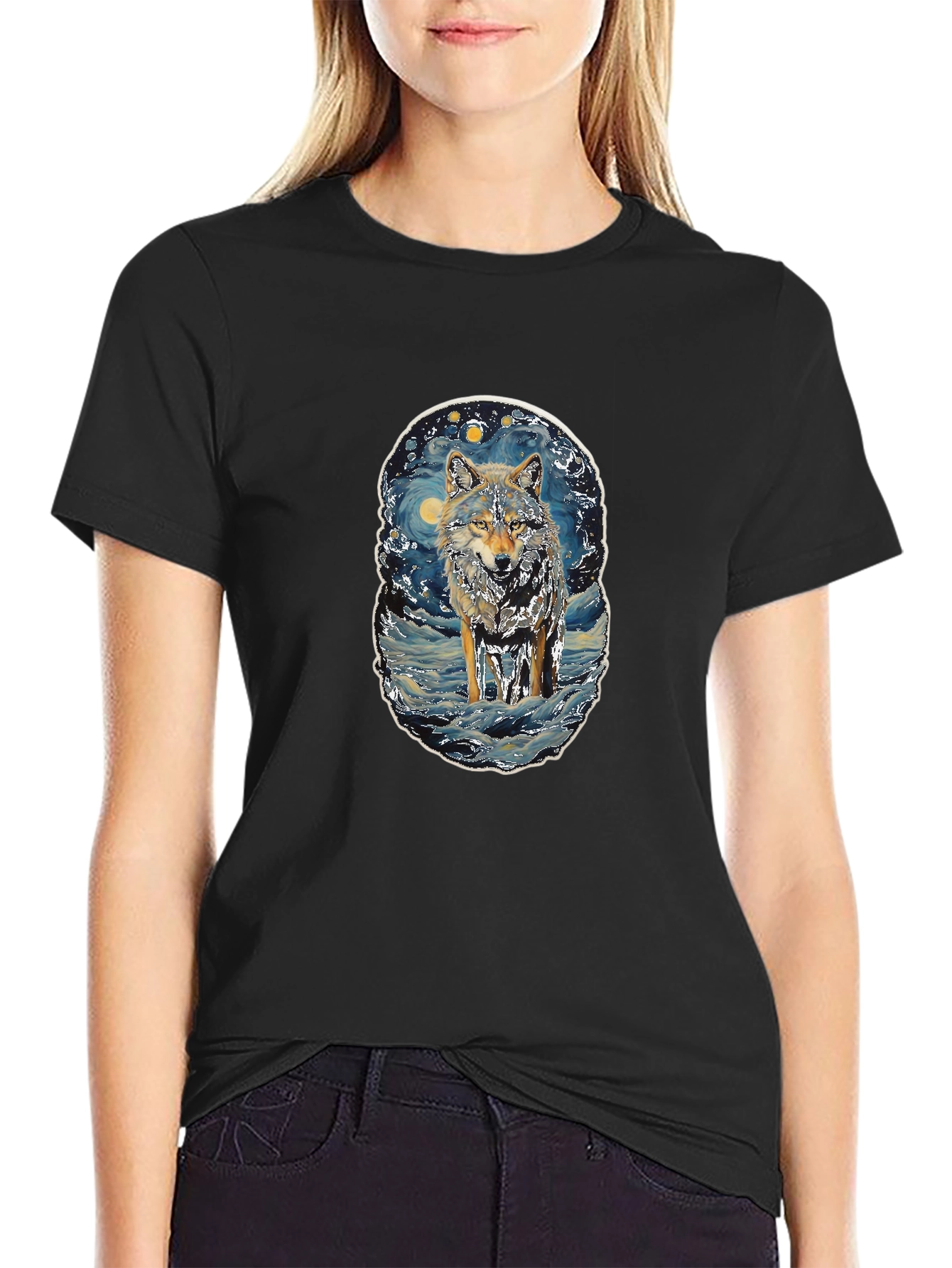 Wolf Starry Night Style Graphic Tee