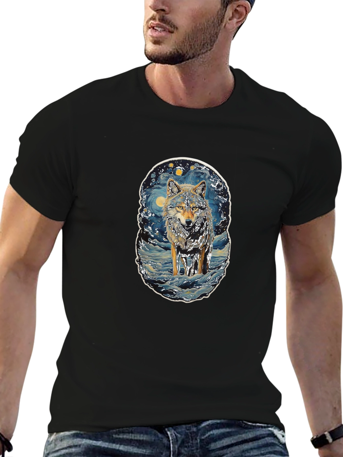 Wolf Starry Night Style Graphic Tee