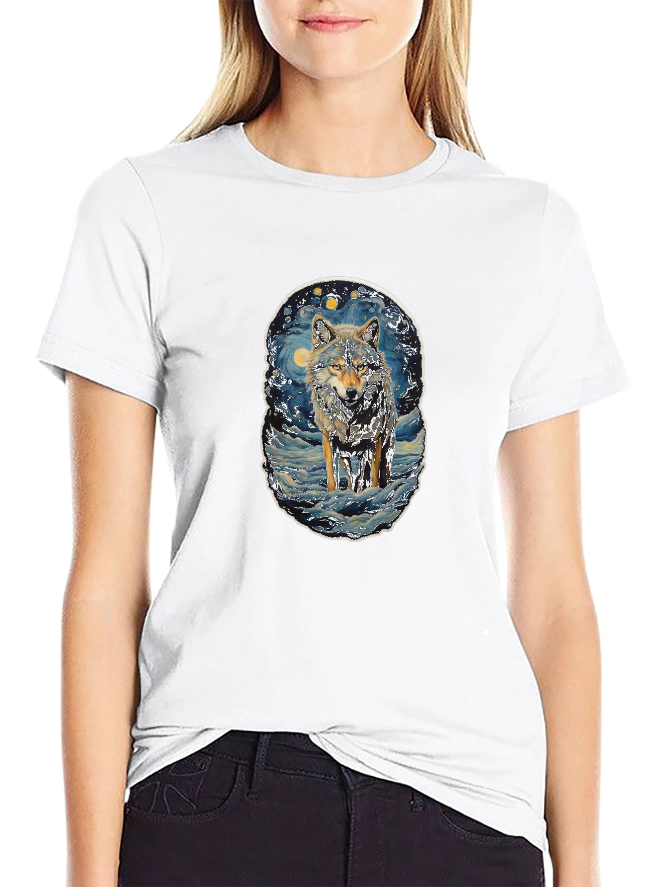 Wolf Starry Night Style Graphic Tee