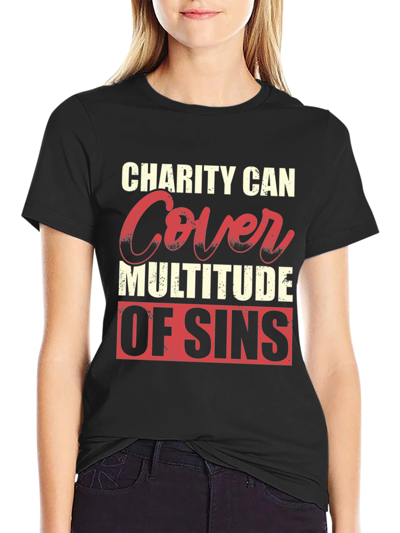 Charity Covers Sins Graphic T-Shirt - Mens Black Tee
