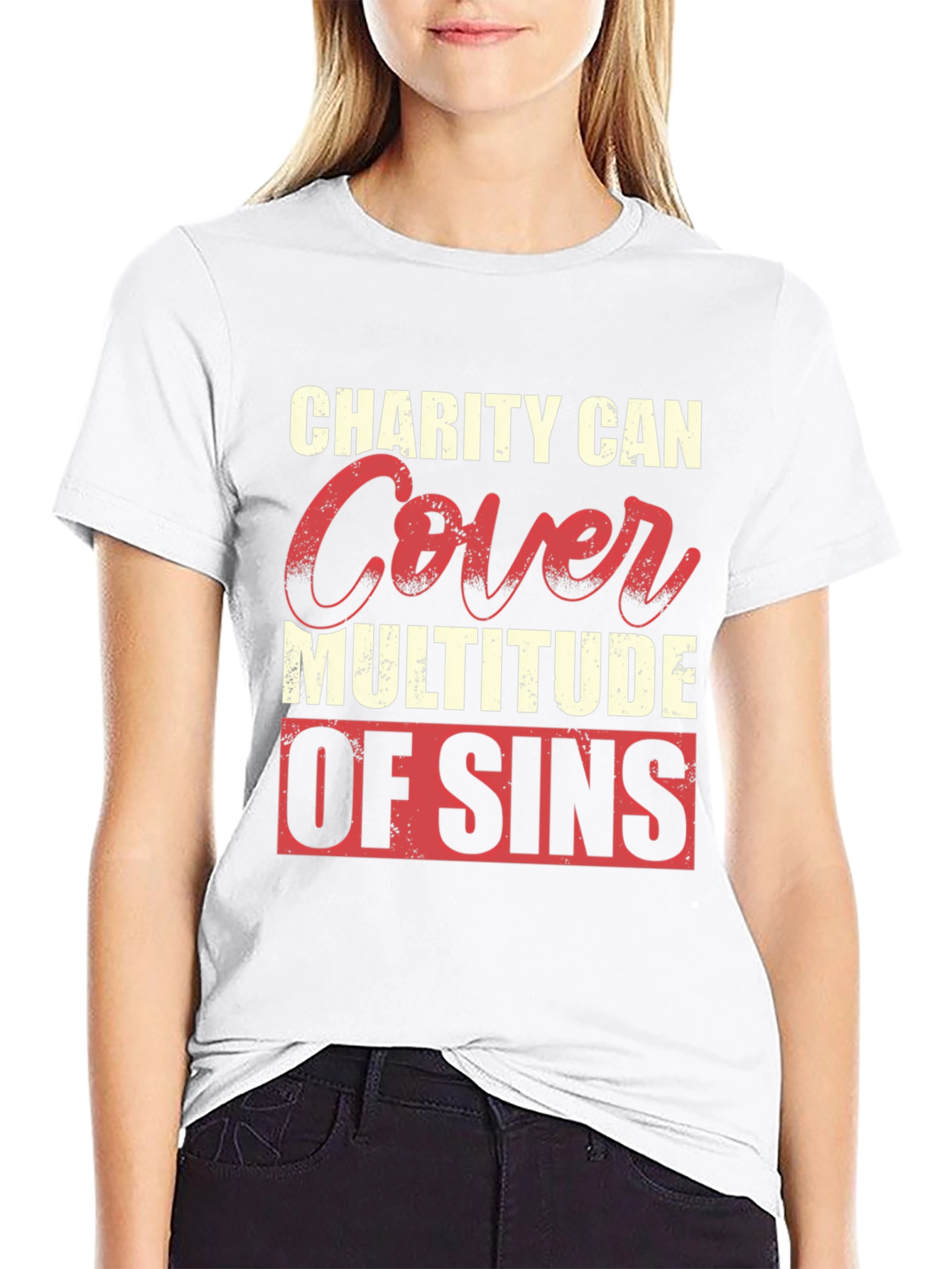 Charity Covers Sins Graphic T-Shirt - Mens Black Tee