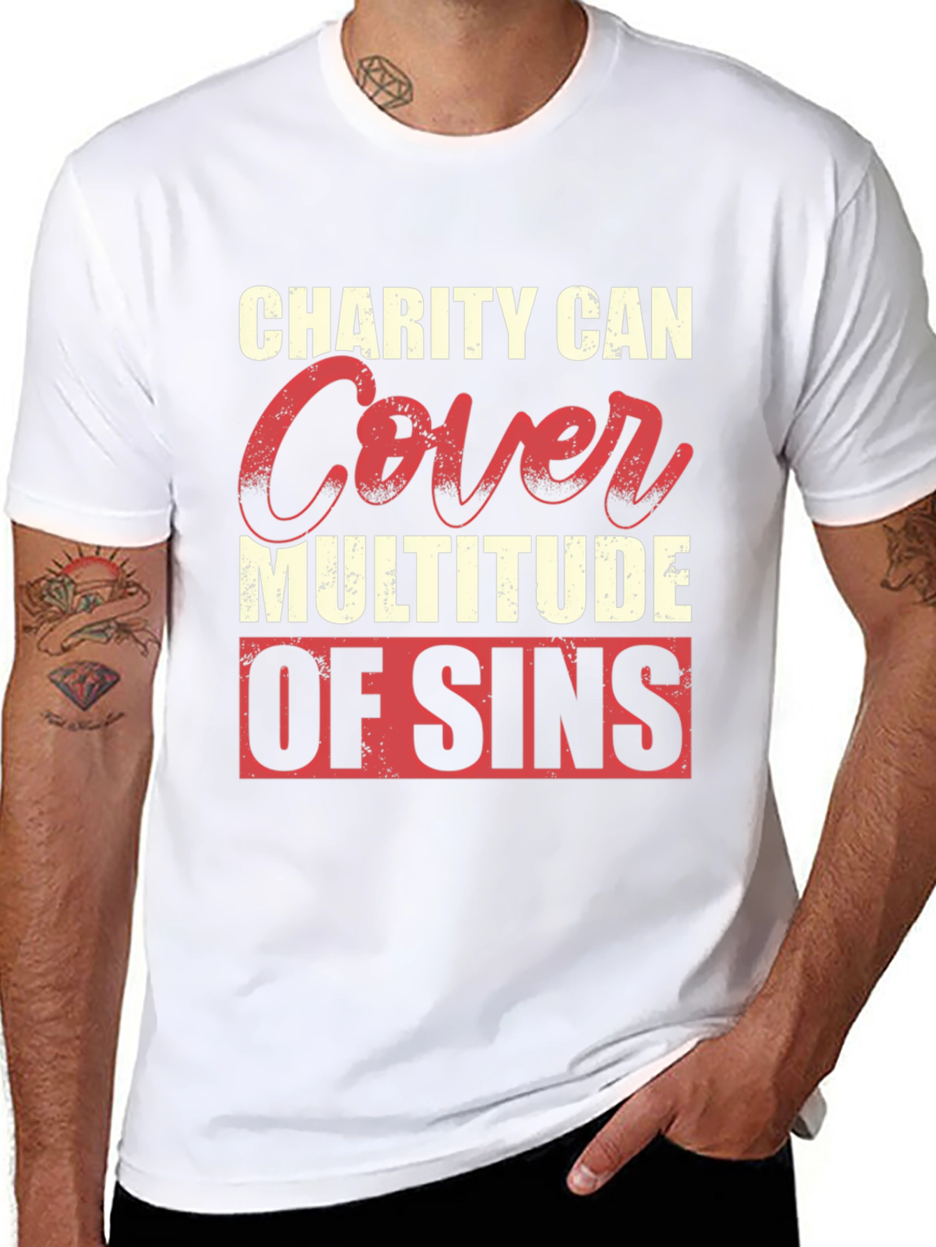 Charity Covers Sins Graphic T-Shirt - Mens Black Tee