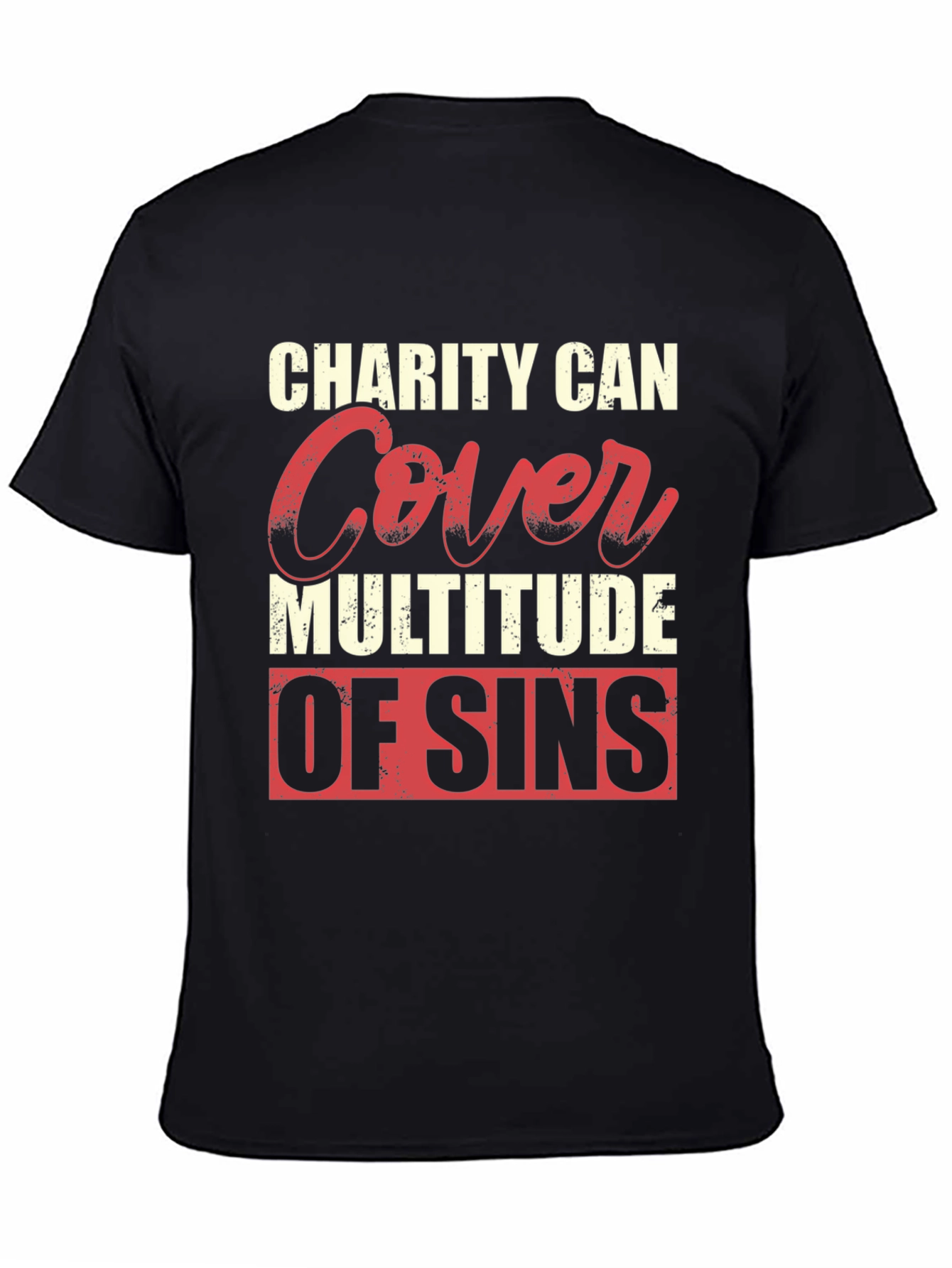 Charity Covers Sins Graphic T-Shirt - Mens Black Tee