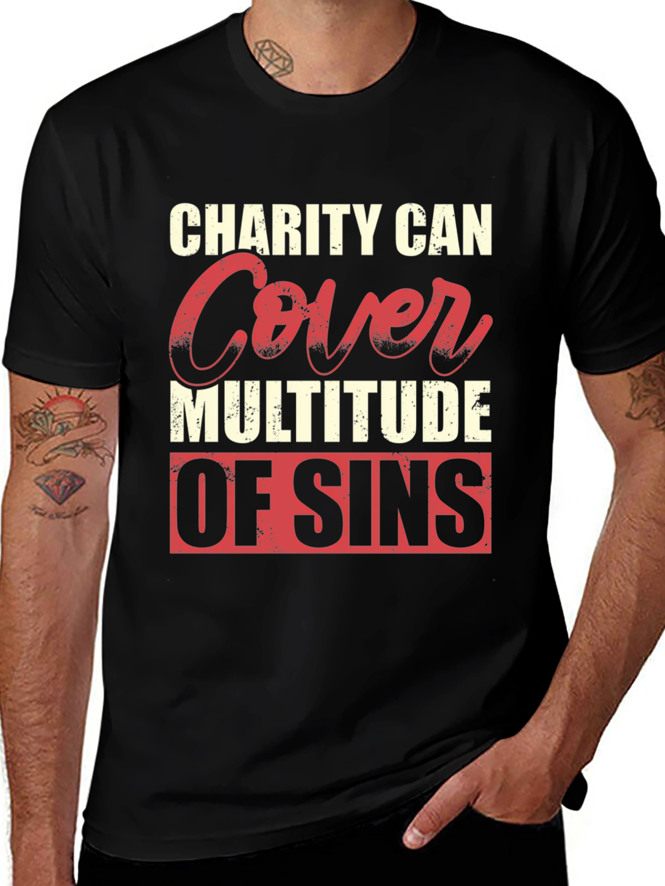 Charity Covers Sins Graphic T-Shirt - Mens Black Tee