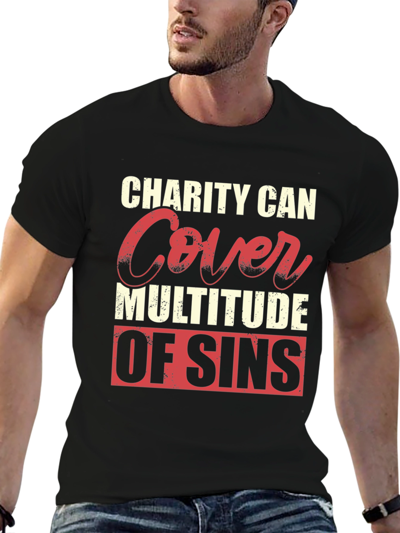 Charity Covers Sins Graphic T-Shirt - Mens Black Tee