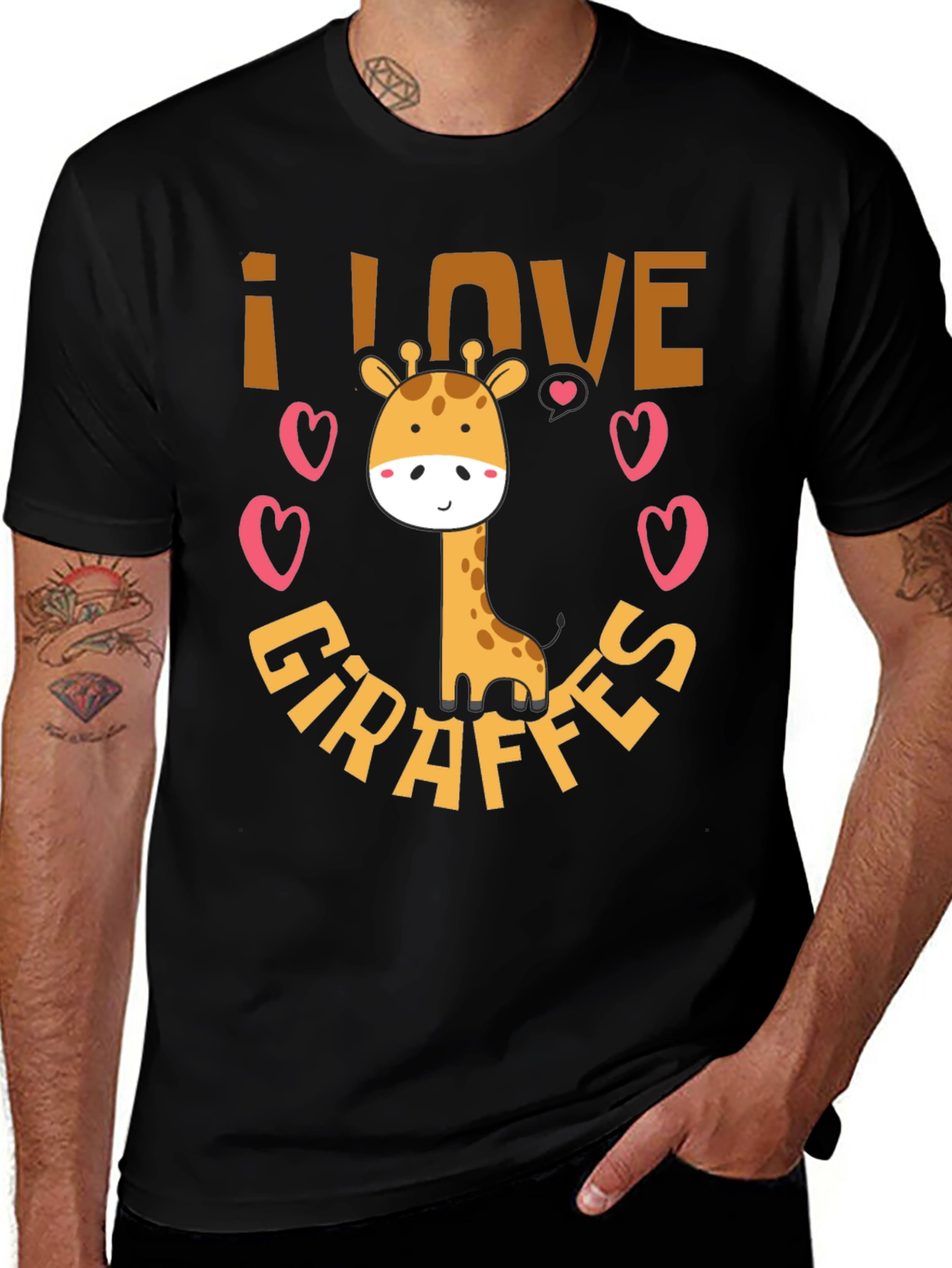 I Love Giraffes Black Graphic T-Shirt