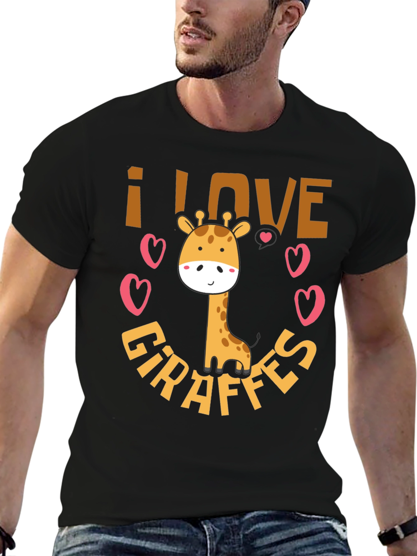 I Love Giraffes Black Graphic T-Shirt