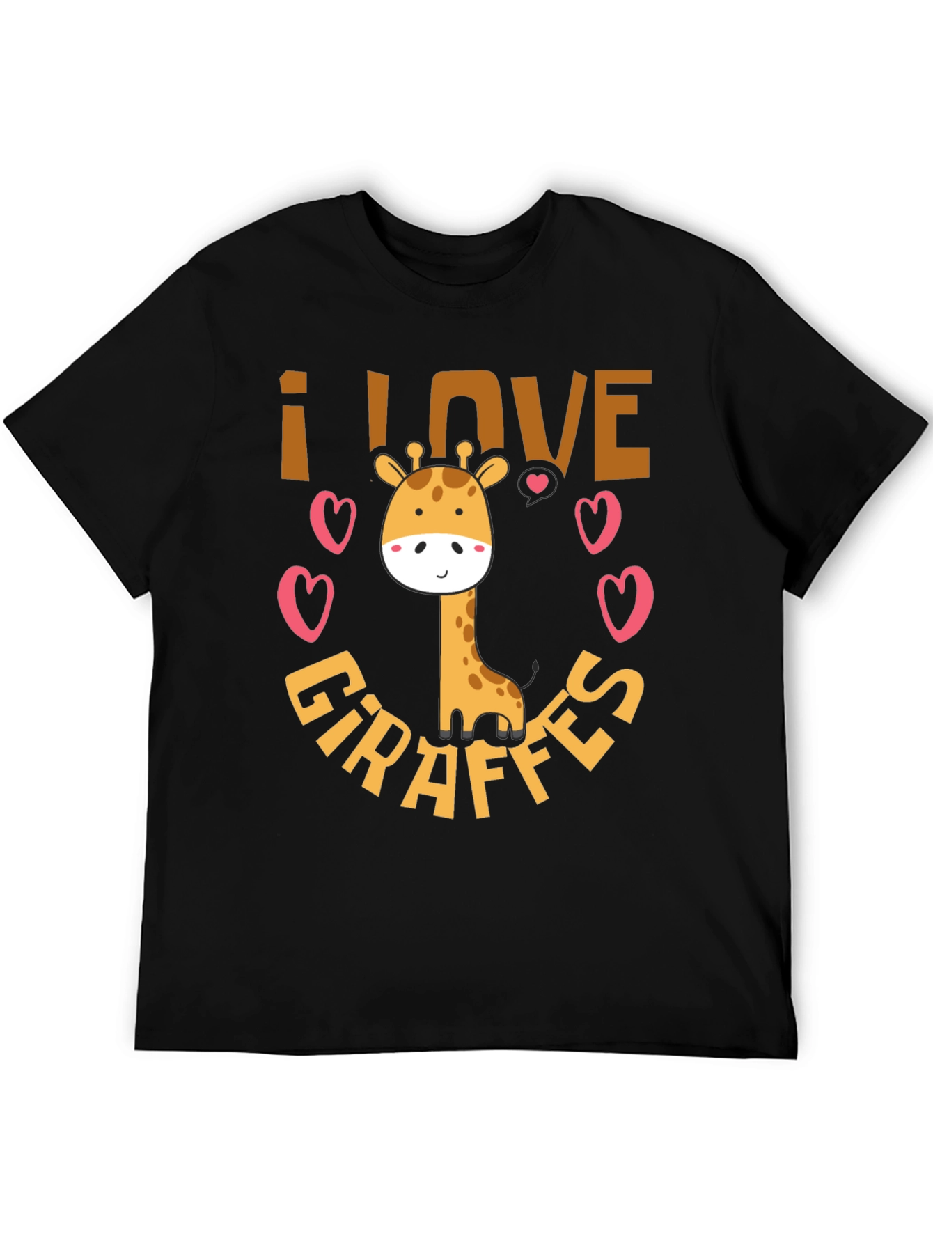 I Love Giraffes Black Graphic T-Shirt