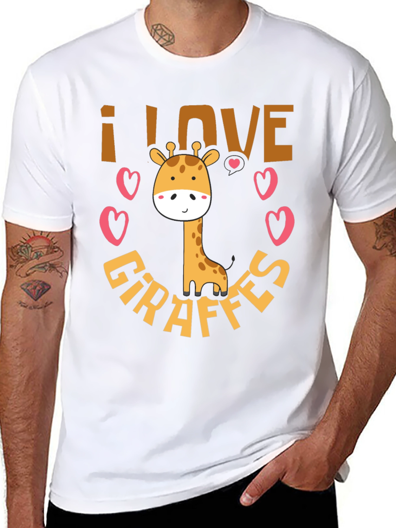 I Love Giraffes Black Graphic T-Shirt