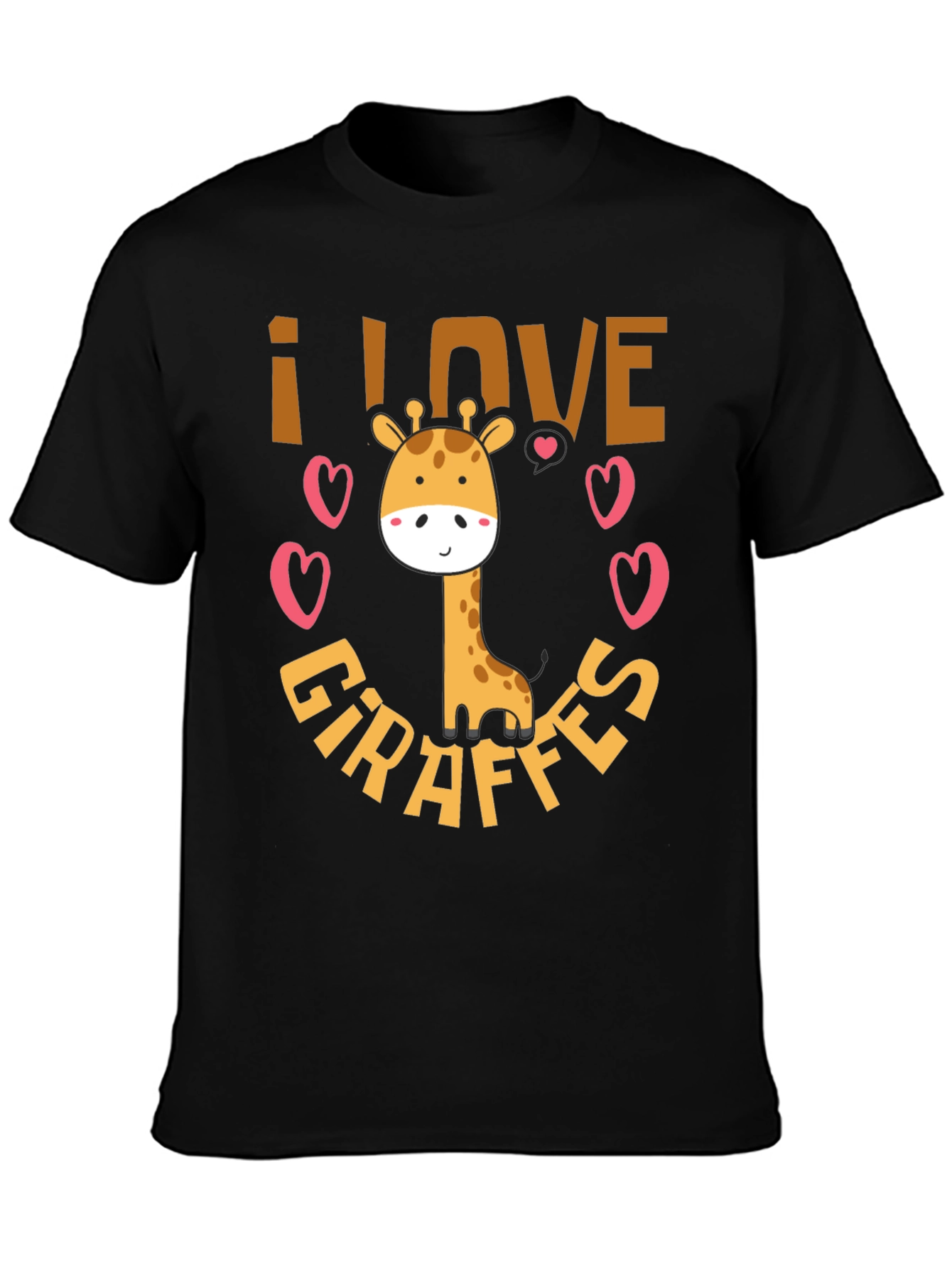 I Love Giraffes Black Graphic T-Shirt