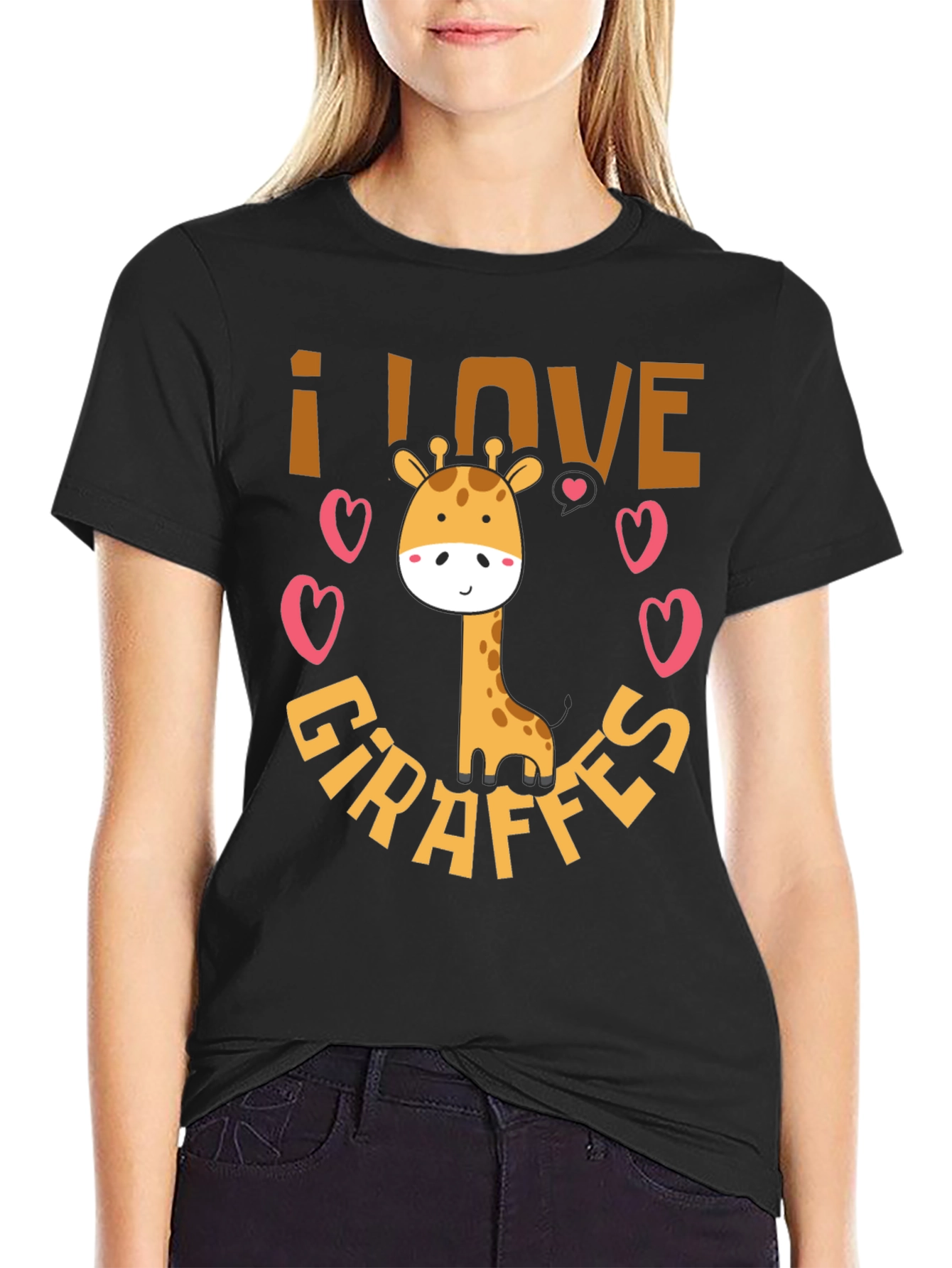 I Love Giraffes Black Graphic T-Shirt