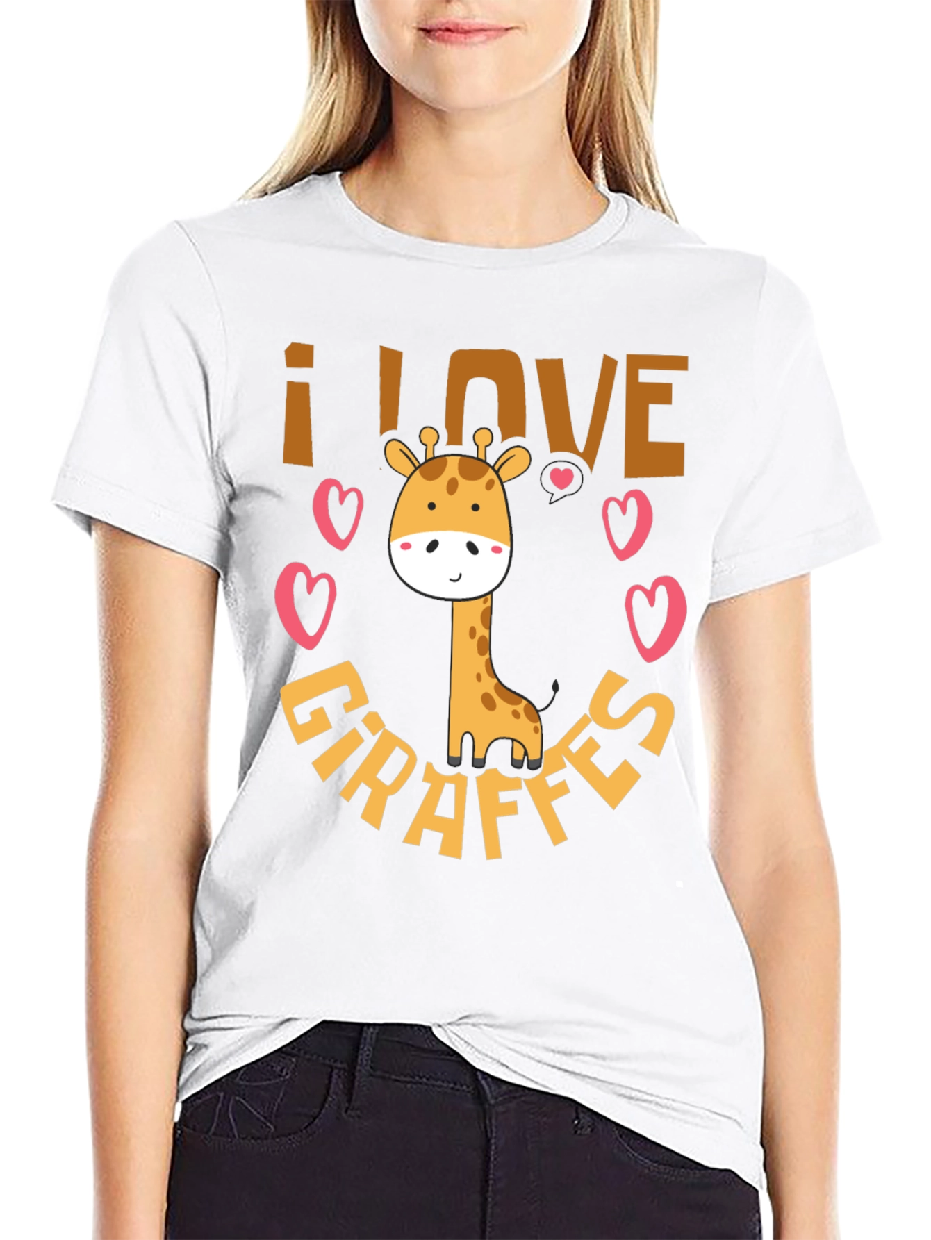 I Love Giraffes Black Graphic T-Shirt