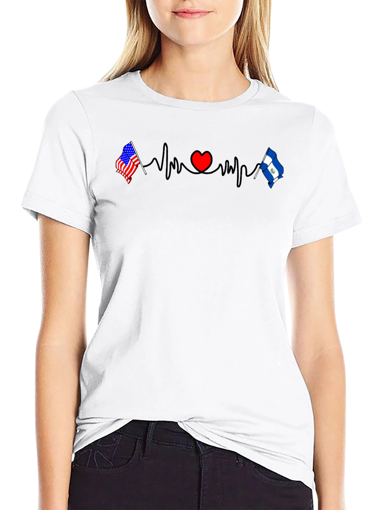 USA & El Salvador Heartbeat Flag T-Shirt