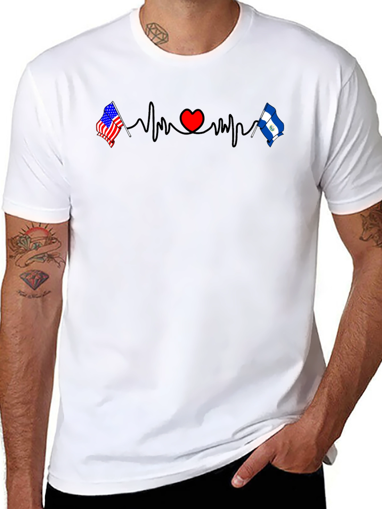 USA & El Salvador Heartbeat Flag T-Shirt