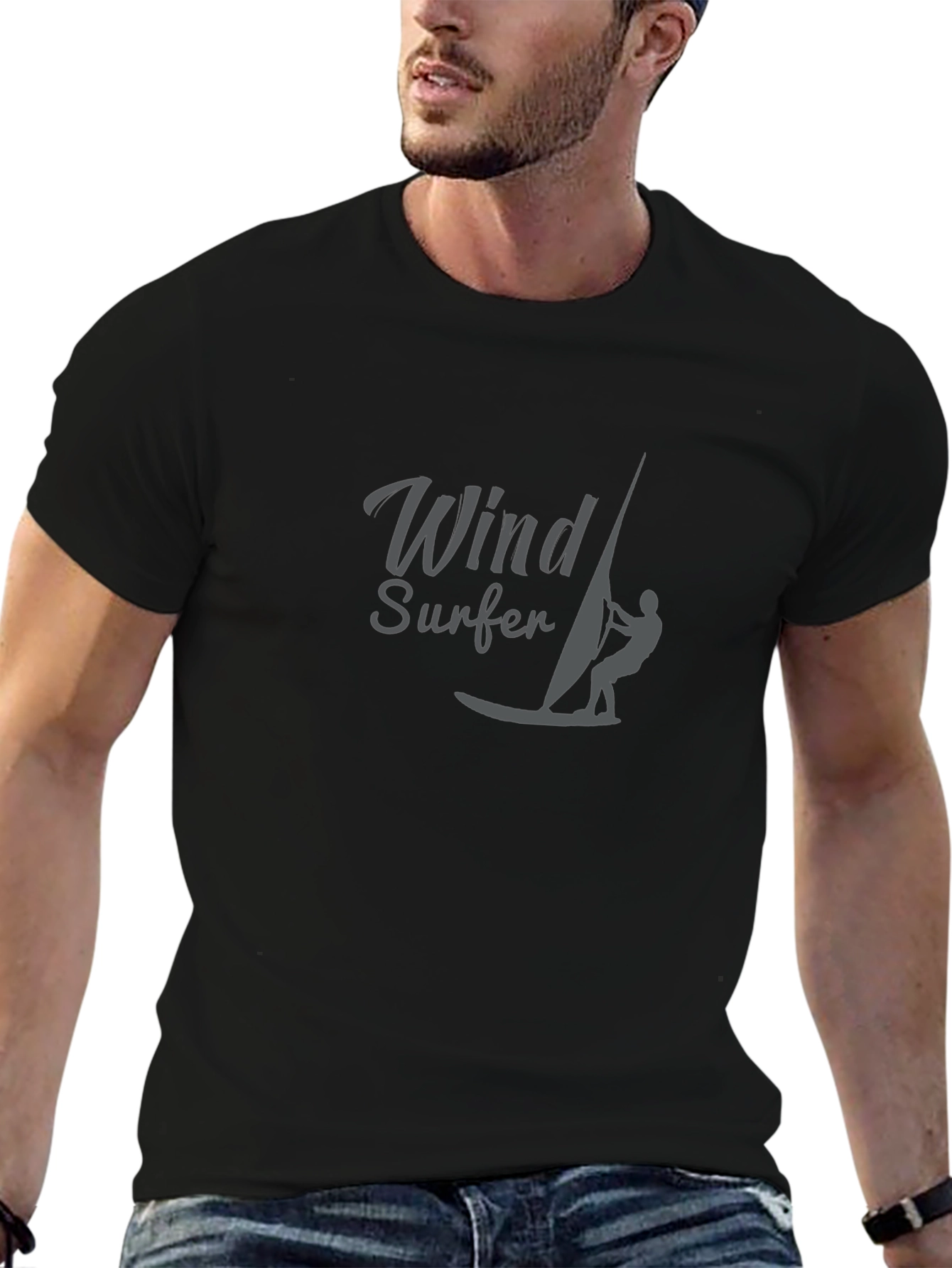 Windsurfer Graphic Tee - Black Cotton T-Shirt