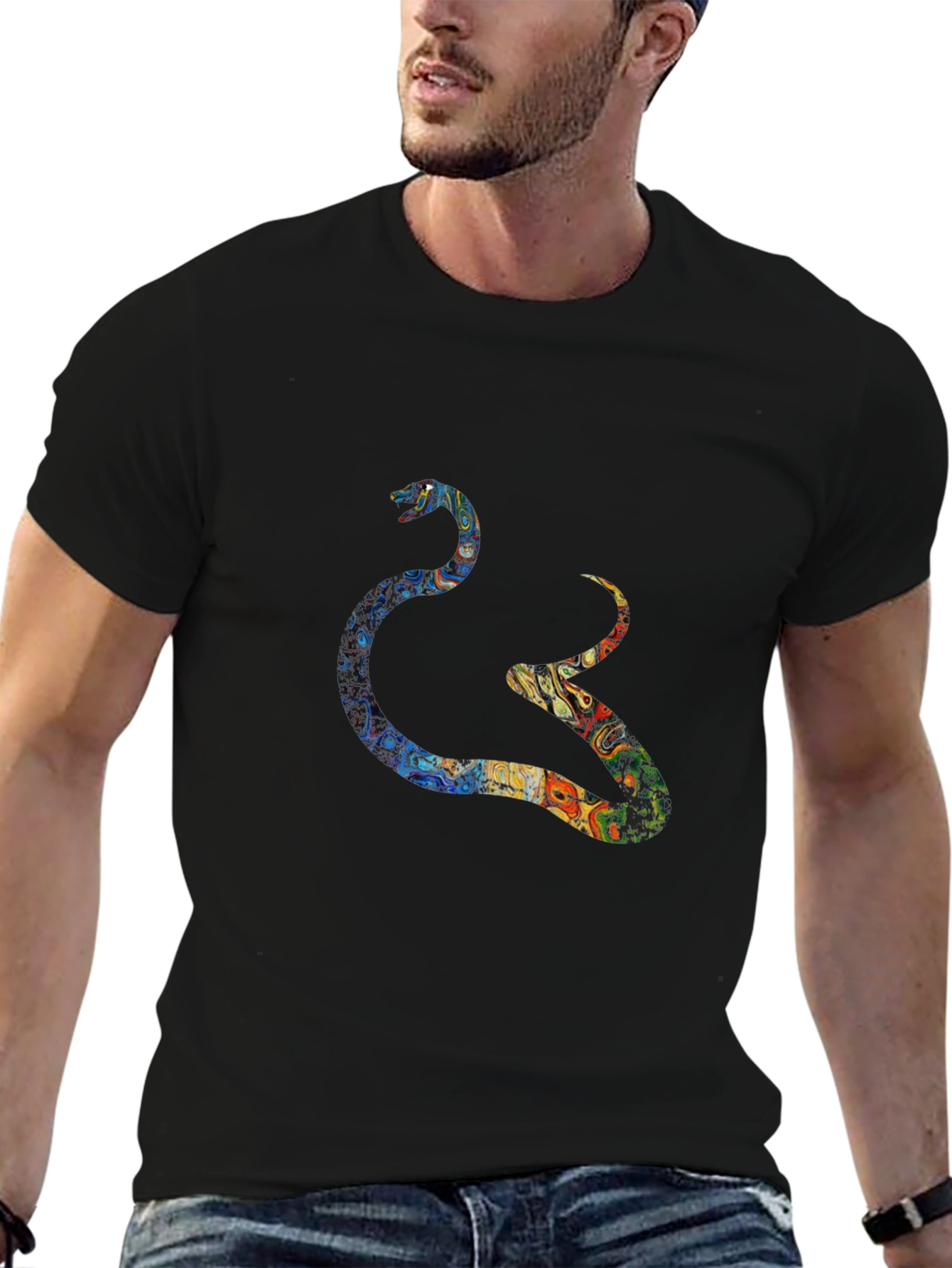 Psychedelic Snake Graphic Tee - Mens Black T-Shirt