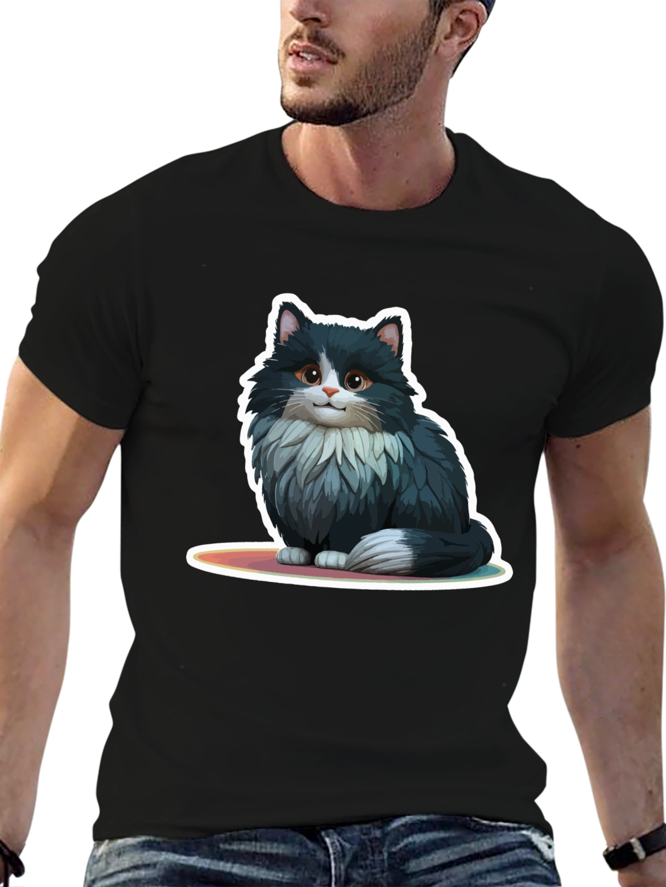 Cute Cat Graphic Black T-Shirt