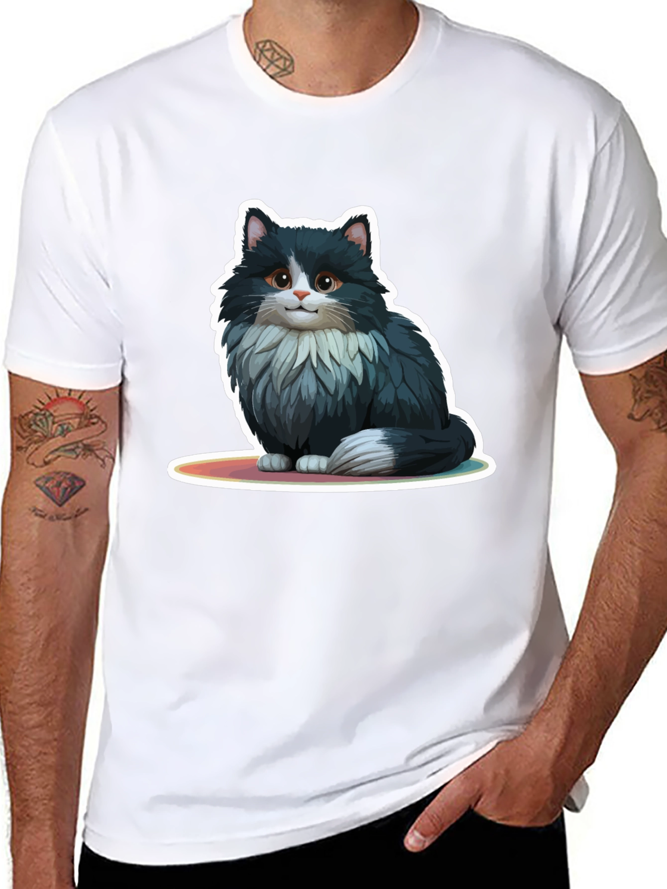 Cute Cat Graphic Black T-Shirt