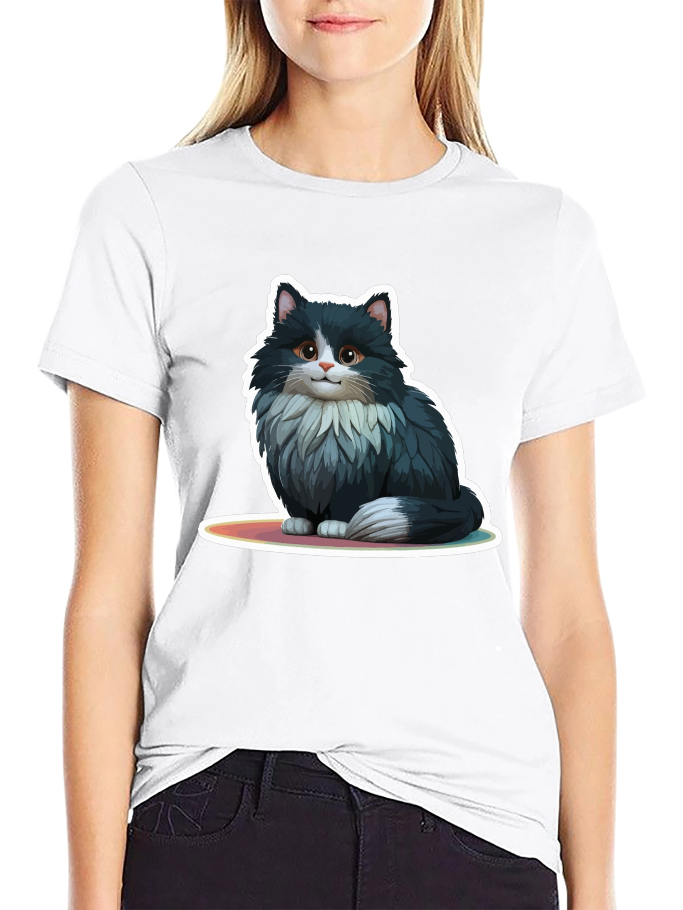 Cute Cat Graphic Black T-Shirt