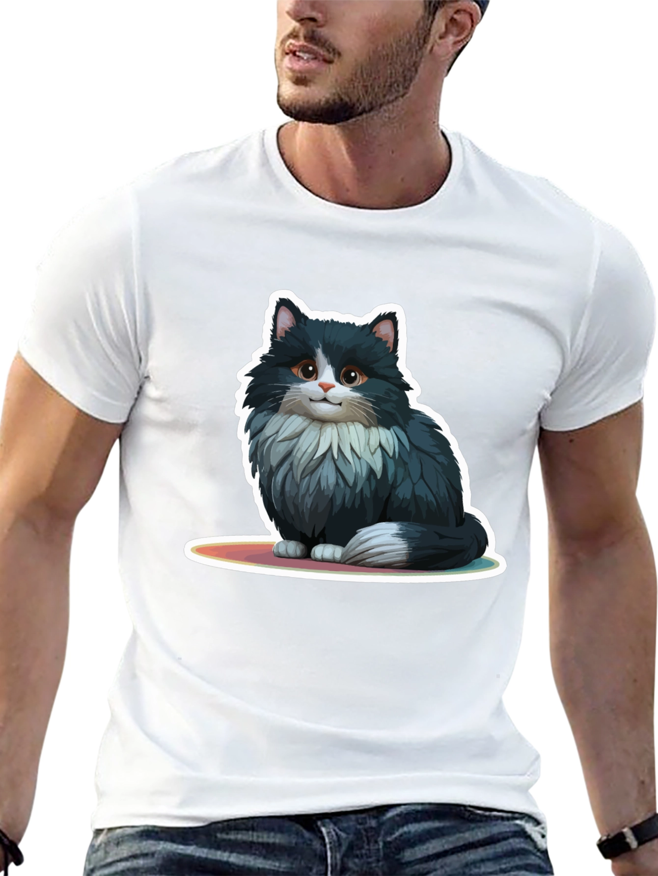 Cute Cat Graphic Black T-Shirt