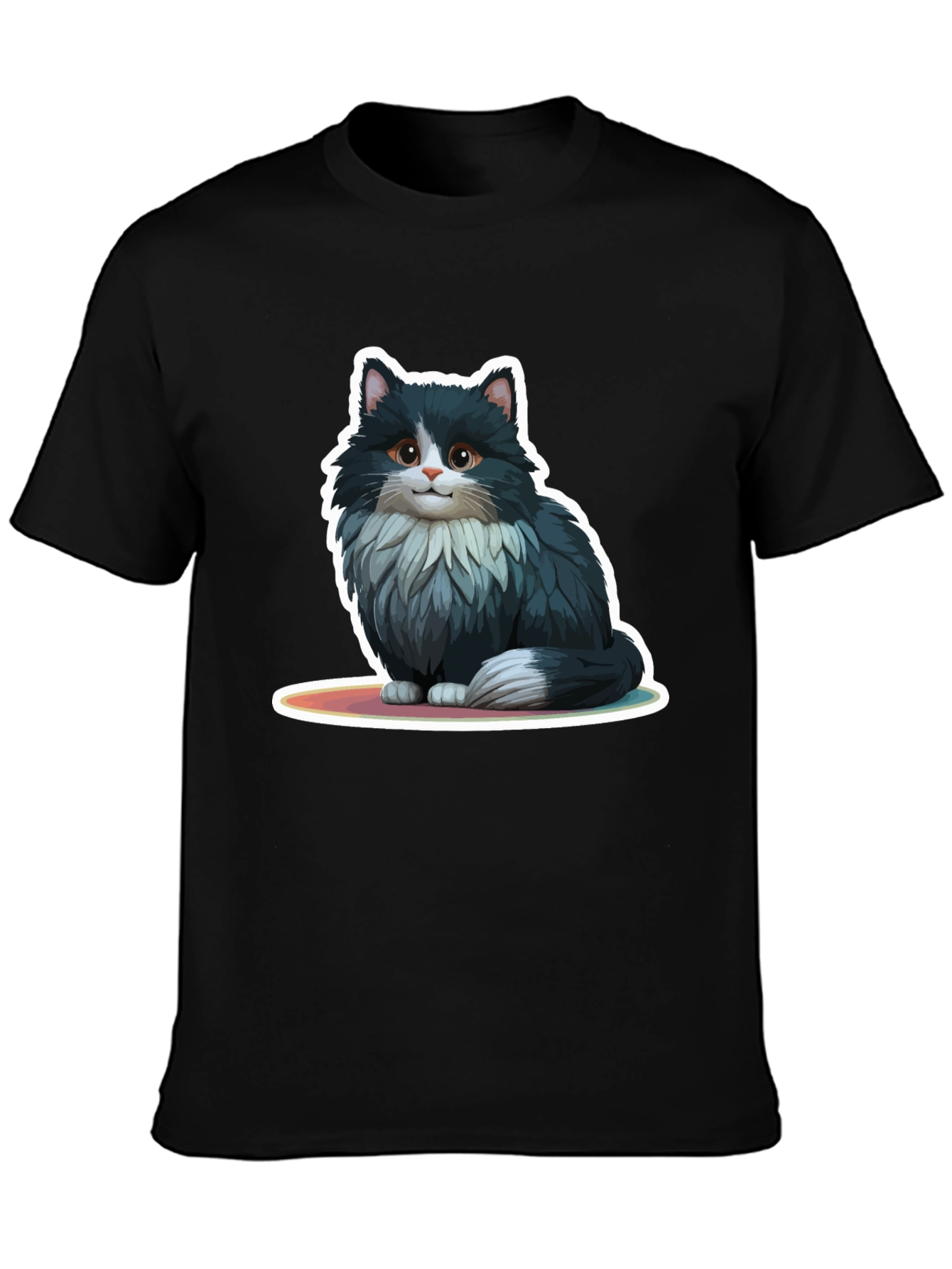 Cute Cat Graphic Black T-Shirt