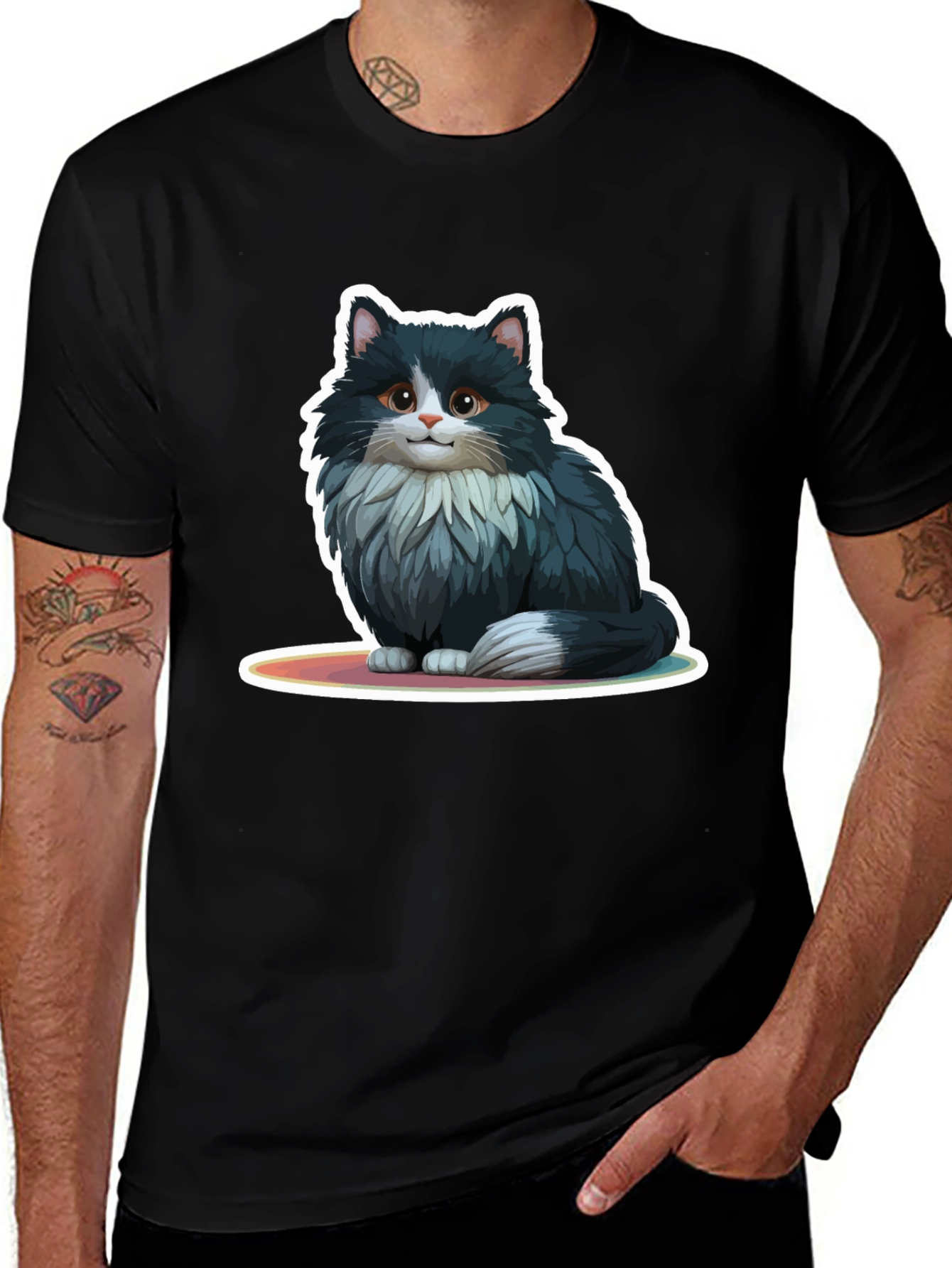 Cute Cat Graphic Black T-Shirt