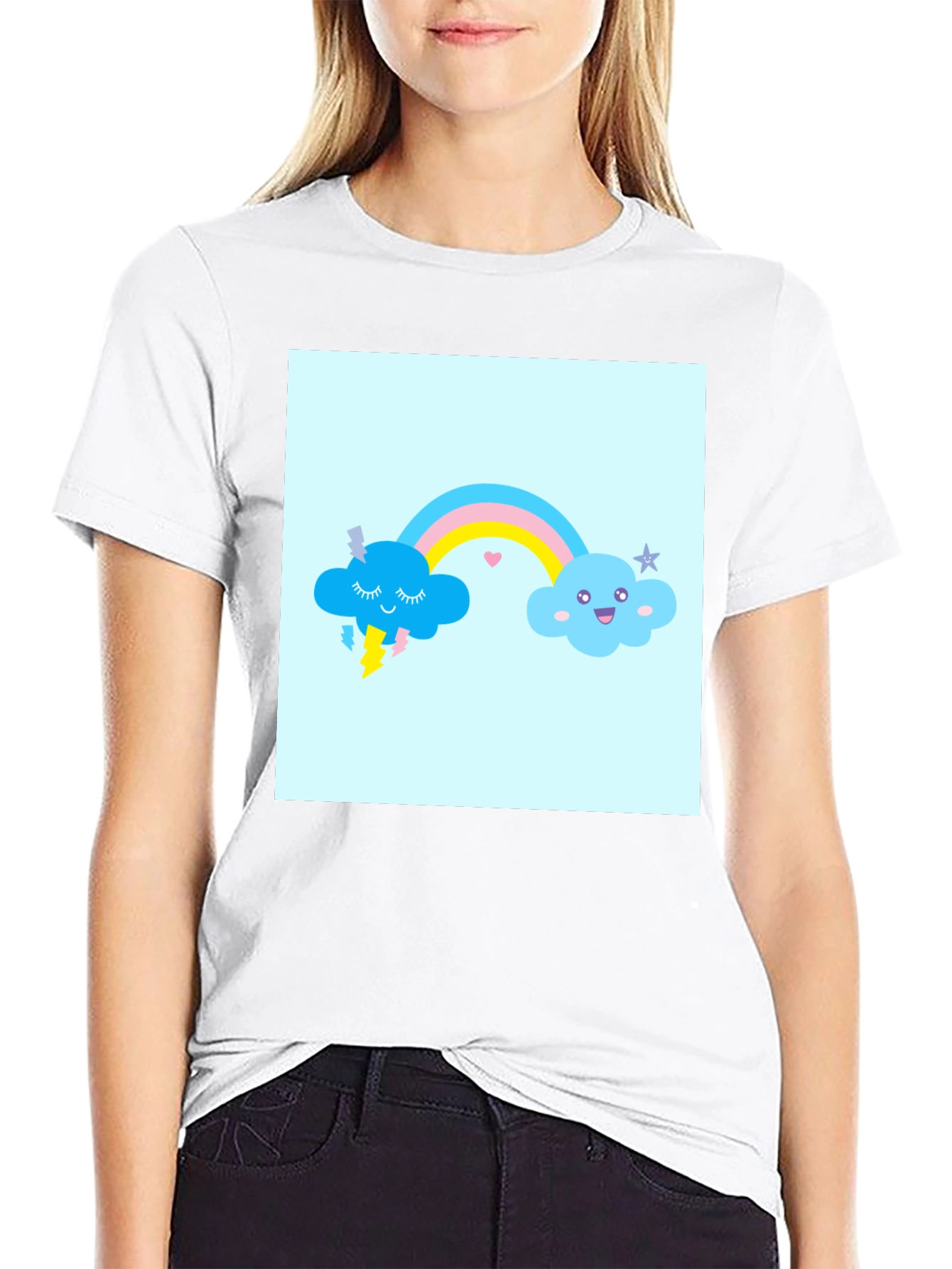 Cute Rainbow Cloud Graphic T-Shirt