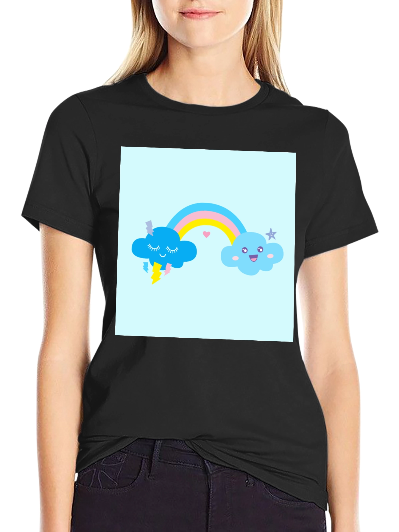 Cute Rainbow Cloud Graphic T-Shirt