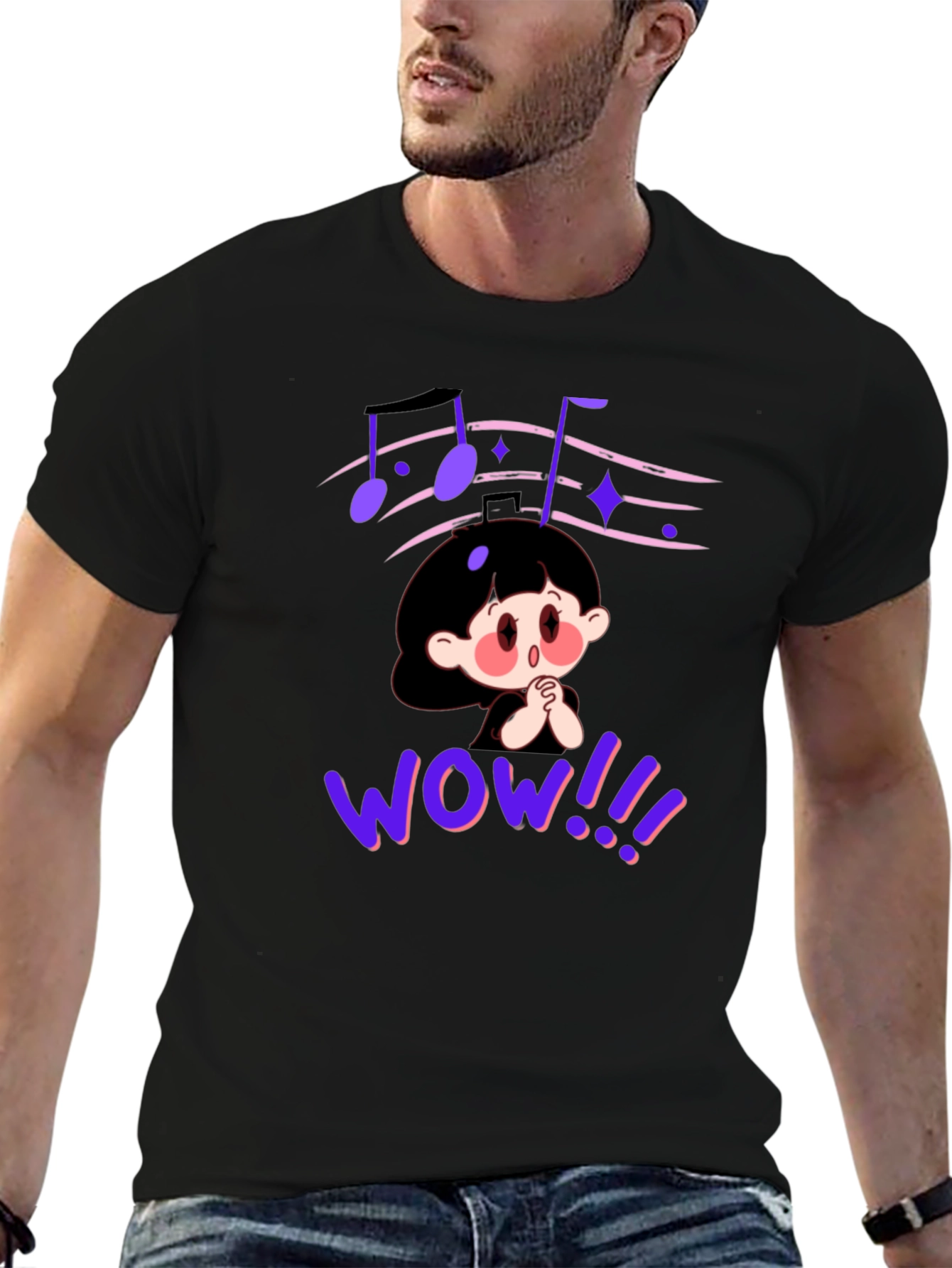 Anime Graphic Black T-Shirt - WOW!!! Design