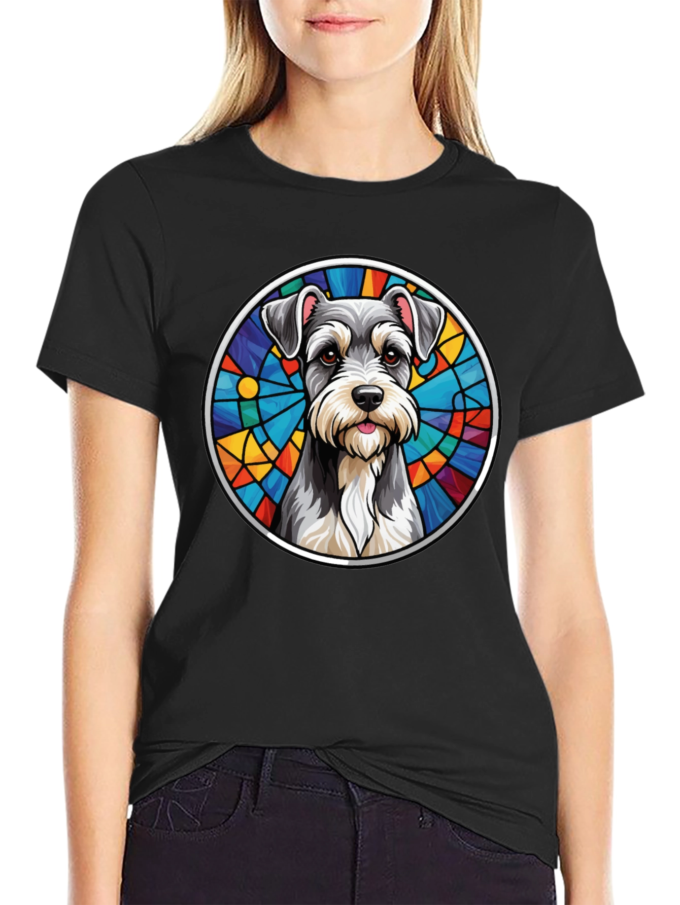 Stained Glass Schnauzer Graphic Tee
