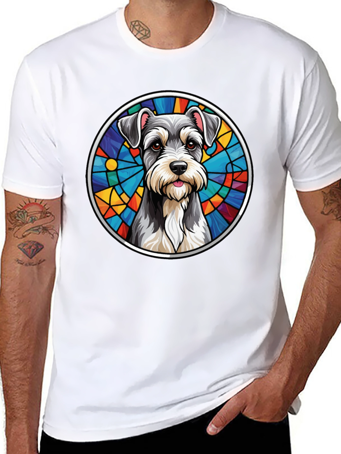 Stained Glass Schnauzer Graphic Tee