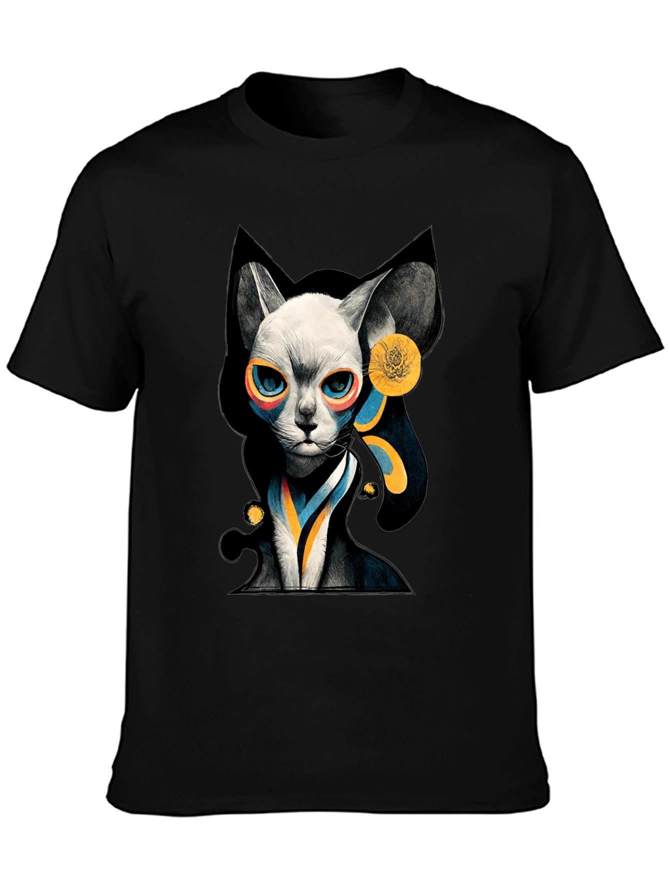 Abstract Cat Graphic Black T-Shirt